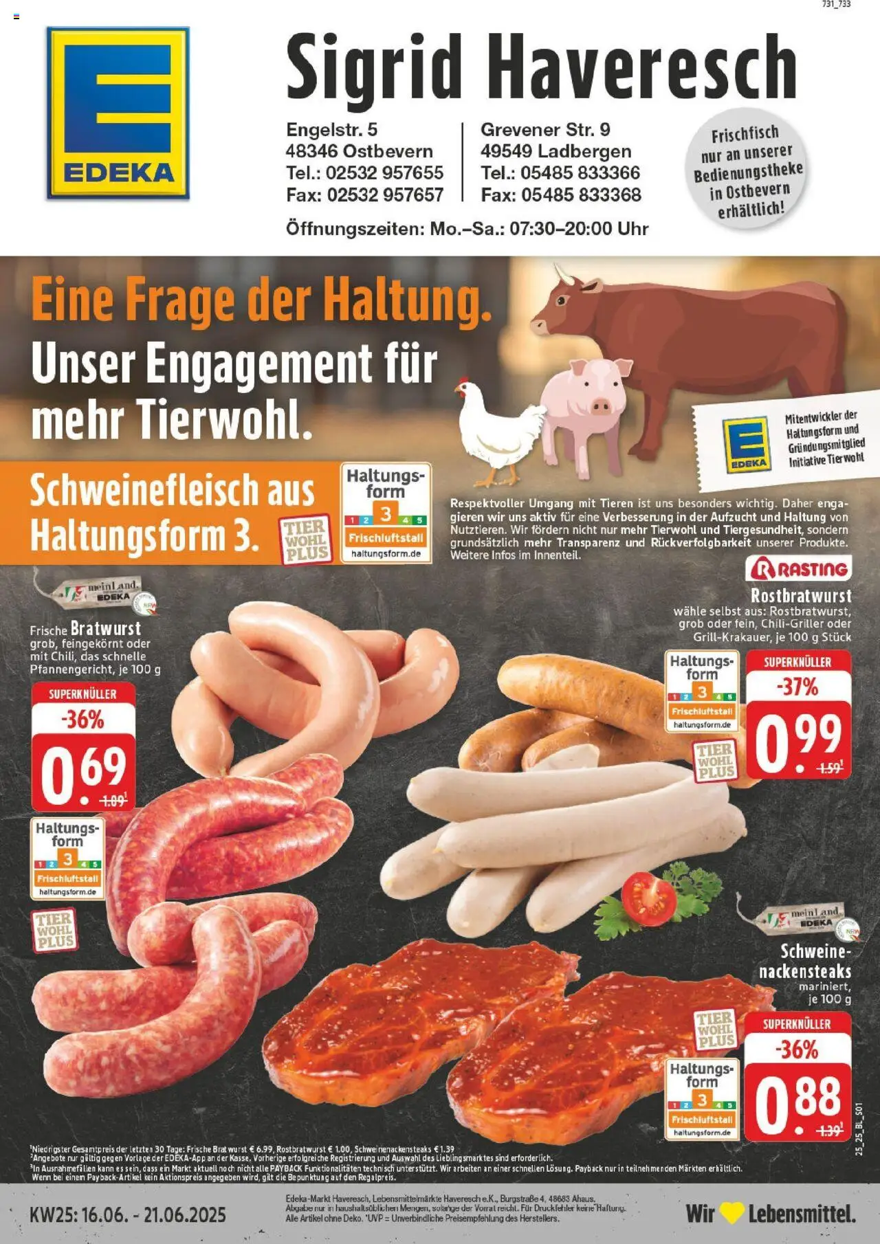 Edeka prospekt Ostbevern	 - gültig ab dem 15.06.2025 | Seite: 1 | Produkte: Nackensteaks, Bratwurst, Wurst, Uhr