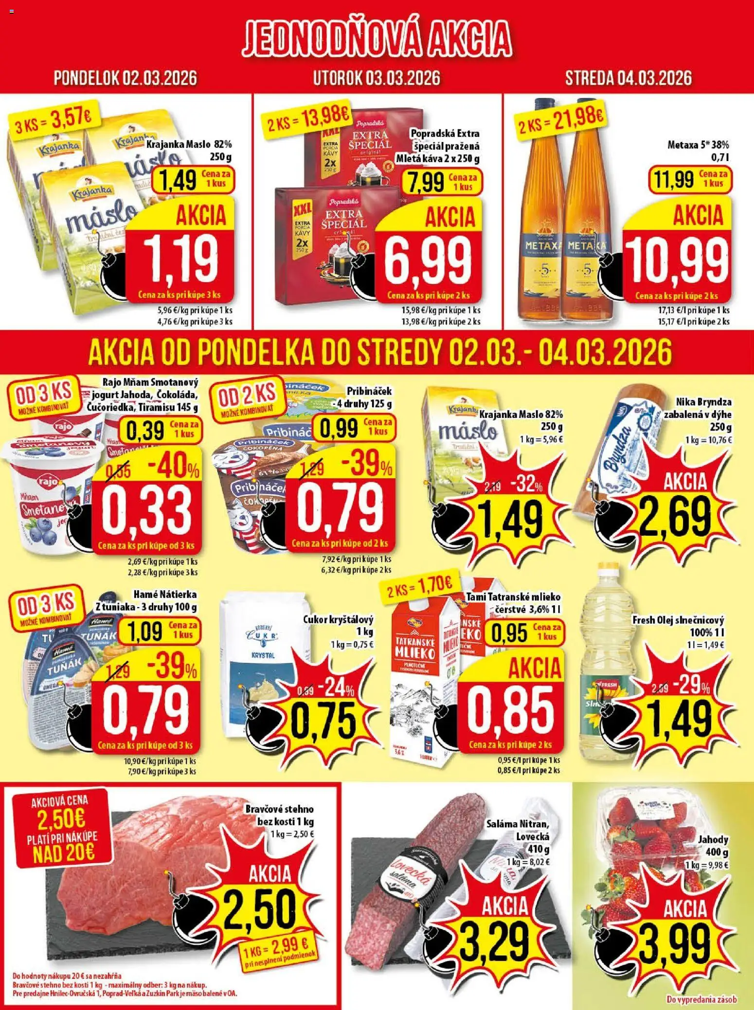 Nové Klas akcie – leták je platný od 02.03.2026 | Strana: 2 | Produkty: Maslo, Olej, Bryndza, Cukor
