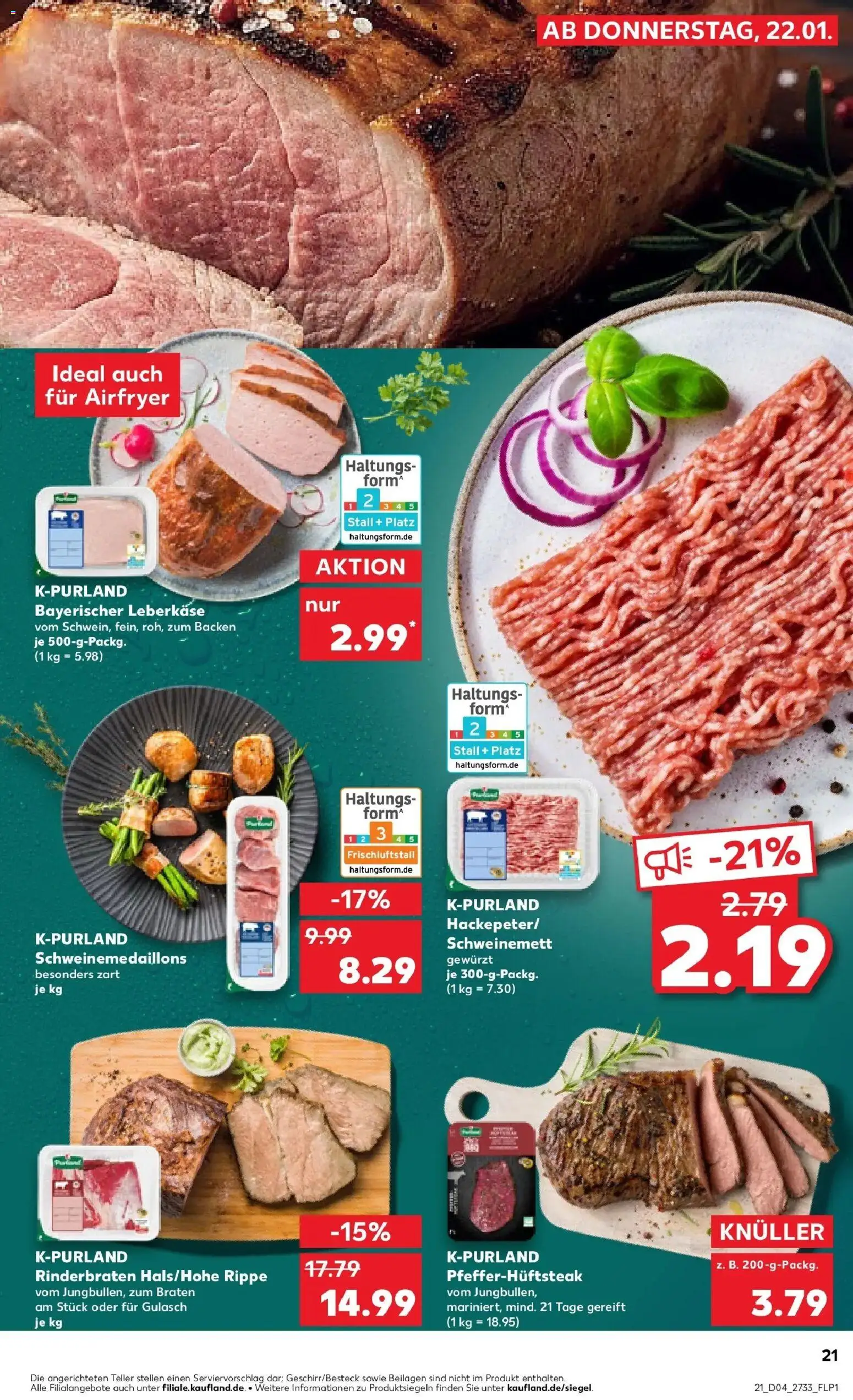 Kaufland prospekt Sondershausen	 – gültig ab 22.01.2026 | Seite: 21 | Produkte: Rinderbraten, Gulasch, Steak, Leberkase