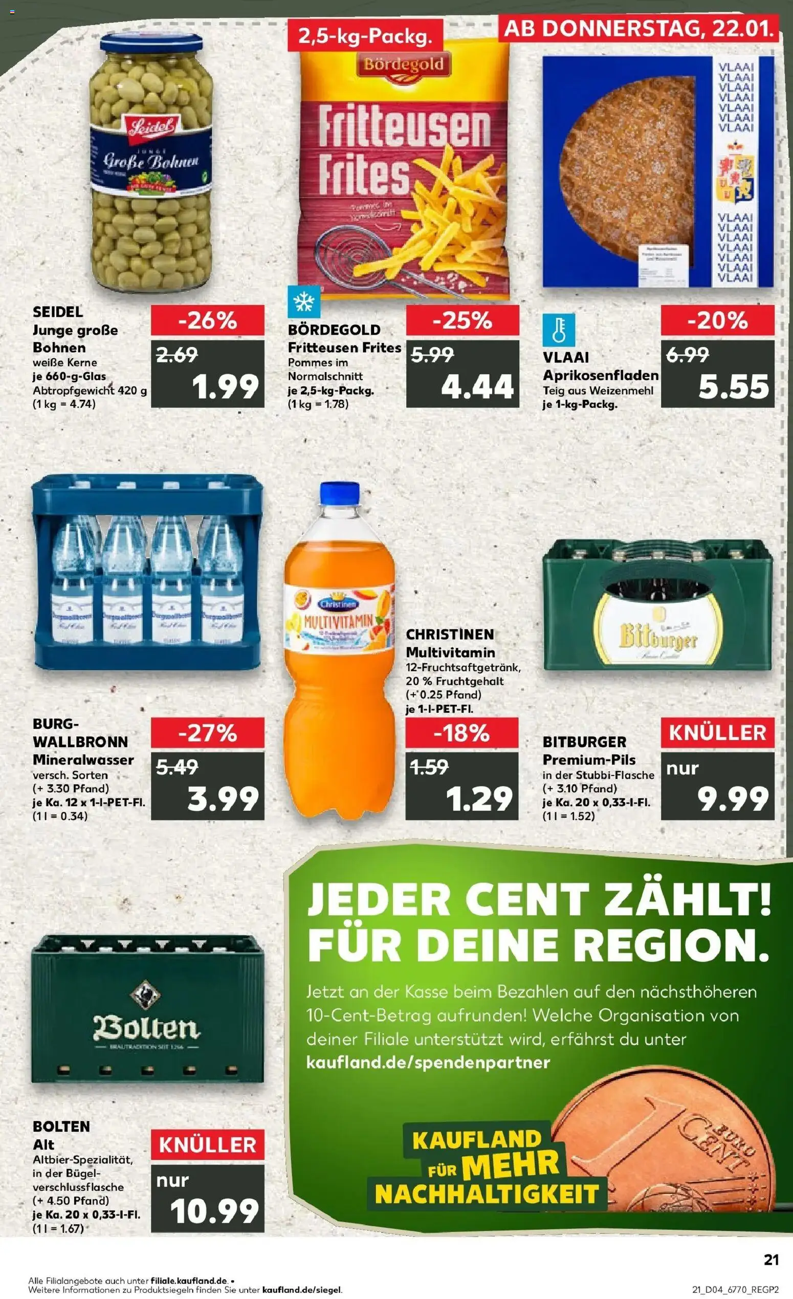 Prospekt Kaufland ab 25.01.2026 » Angebote Online zum Blättern | Seite: 21 | Produkte: Bitburger, Pommes, Weizenmehl, Mineralwasser