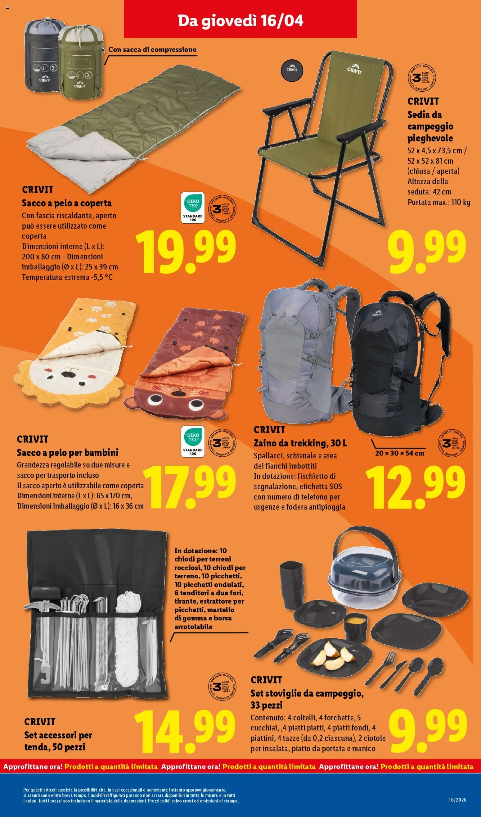 Volantino Lidl del 16.04.2026 | Pagina: 25 | Prodotti: Sacco a pelo, Chiodi, Borsa, Piatto