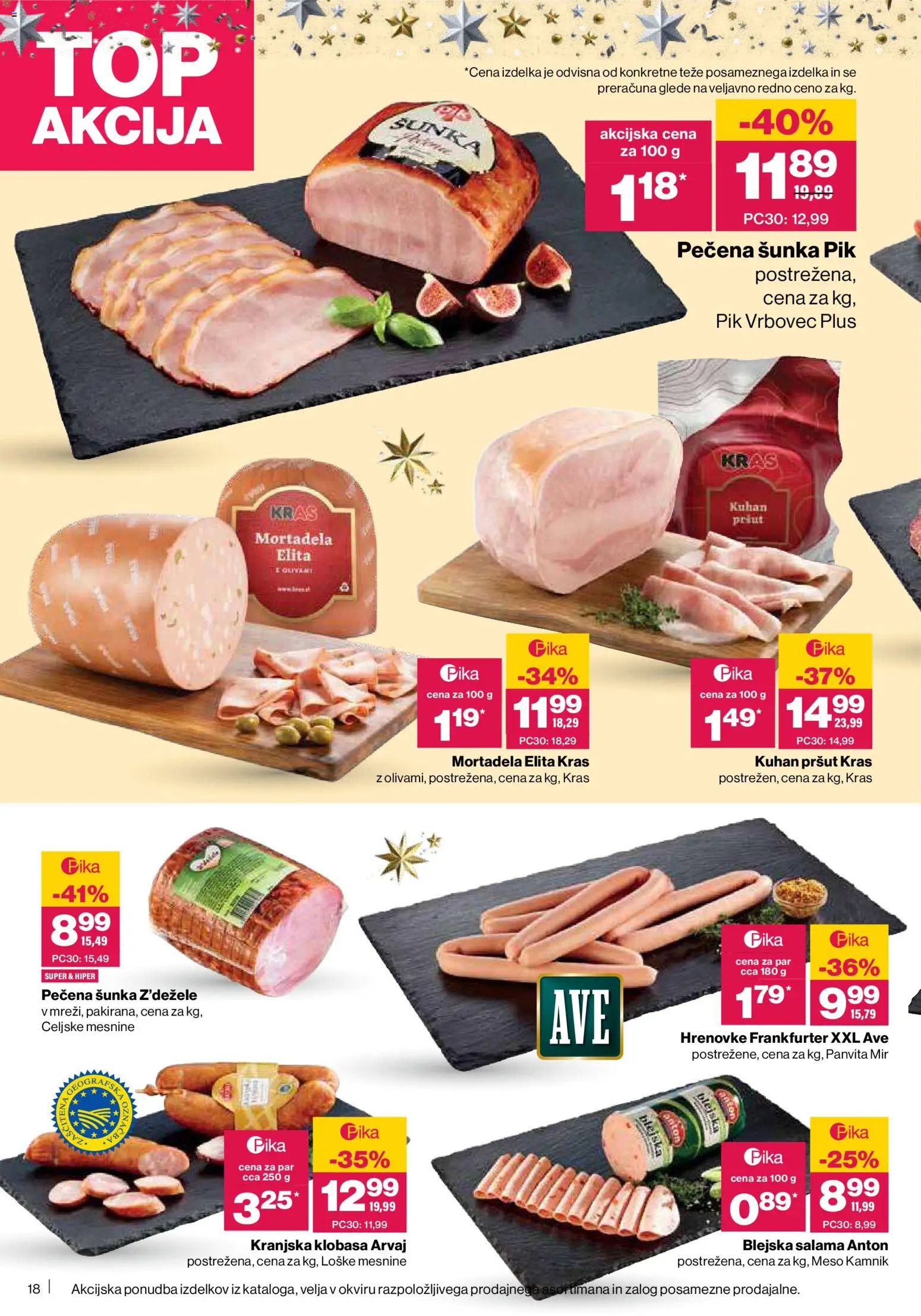 Novi Mercator katalog ponudbe – veljaven od 04.12.2025 | Stran: 18 | Izdelki: Hrenovke, Mortadela, Salama, Sunka