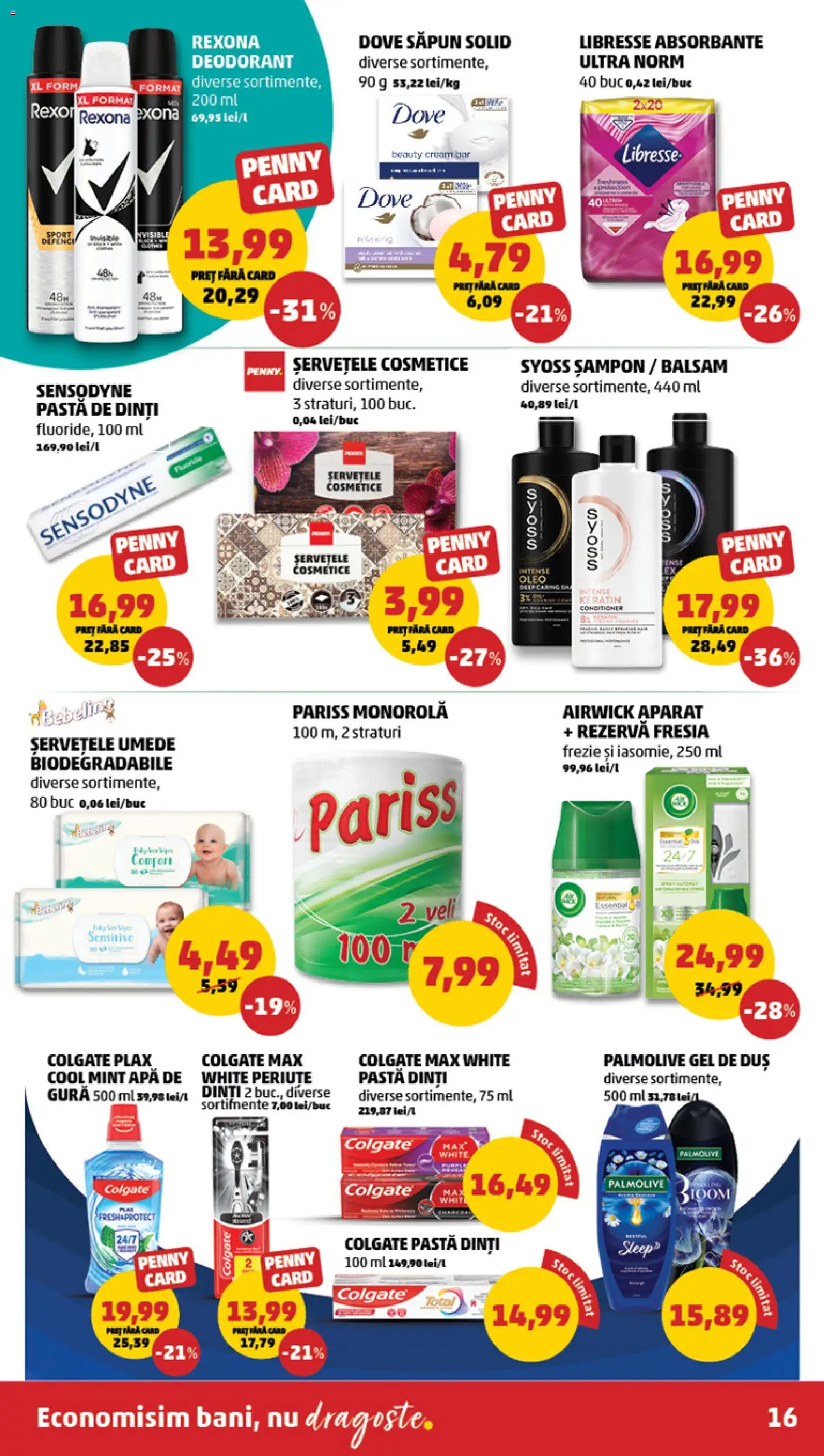 Noul catalog PENNY – valabil de la 11.03.2026 | Pagină: 16 | Produse: Șampon, Deodorant, Șervețele umede, Absorbante