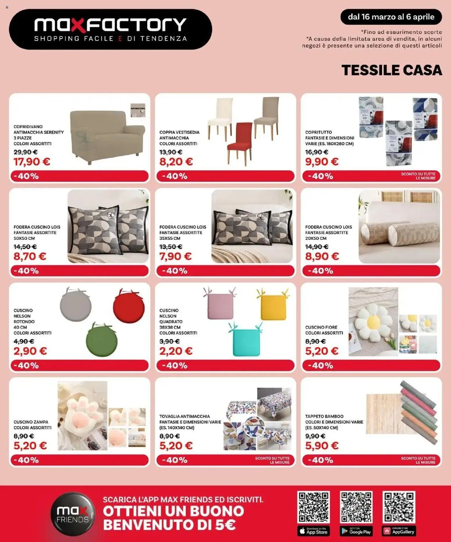 Volantino Max Factory del 16.03.2026 | Pagina: 20 | Prodotti: The, Cuscino, Tovaglia, Tappeto