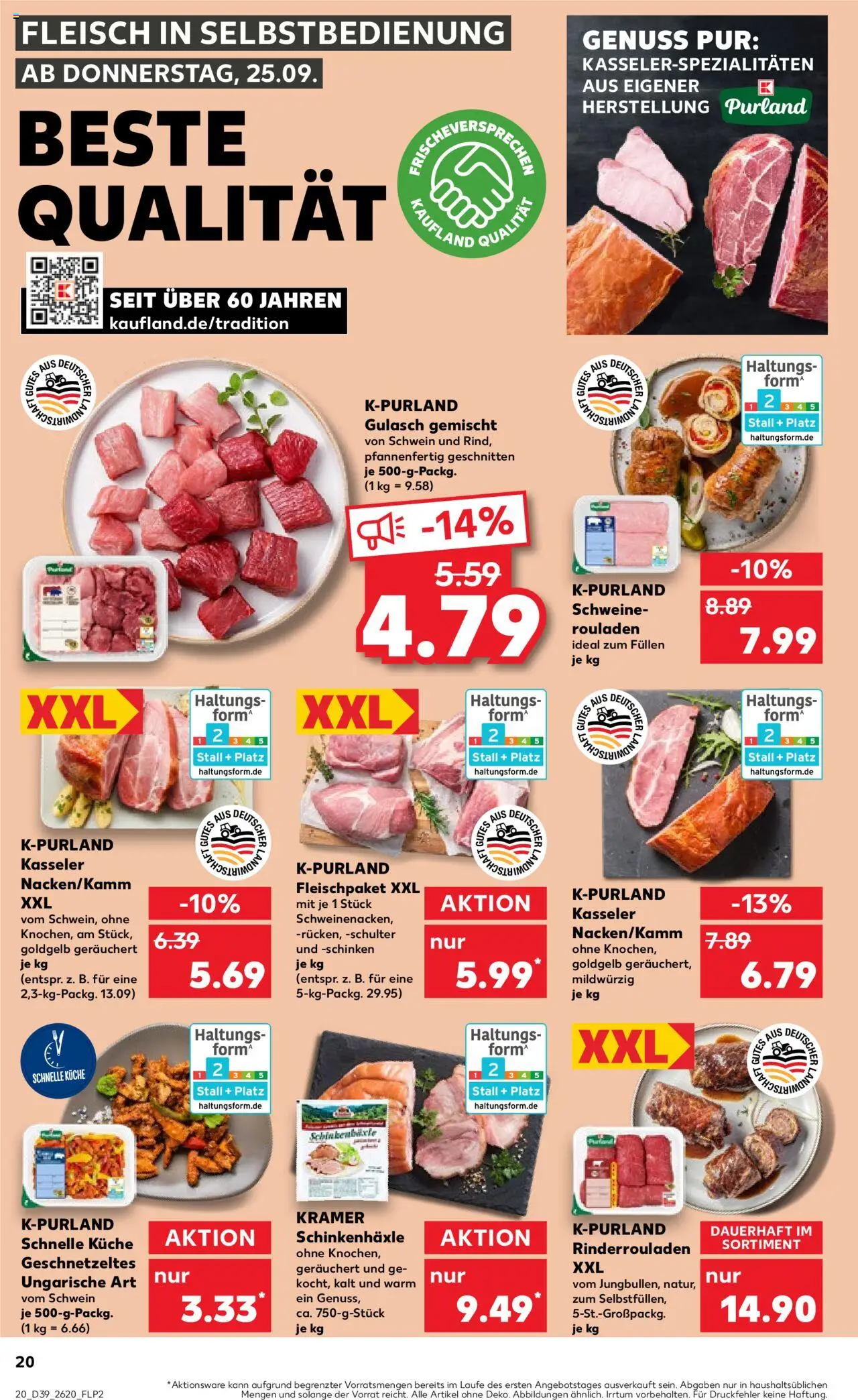 Kaufland prospekt Zeitz	 – gültig ab 25.09.2025 | Seite: 20 | Produkte: Küche, Gulasch, Schinken, Fleisch