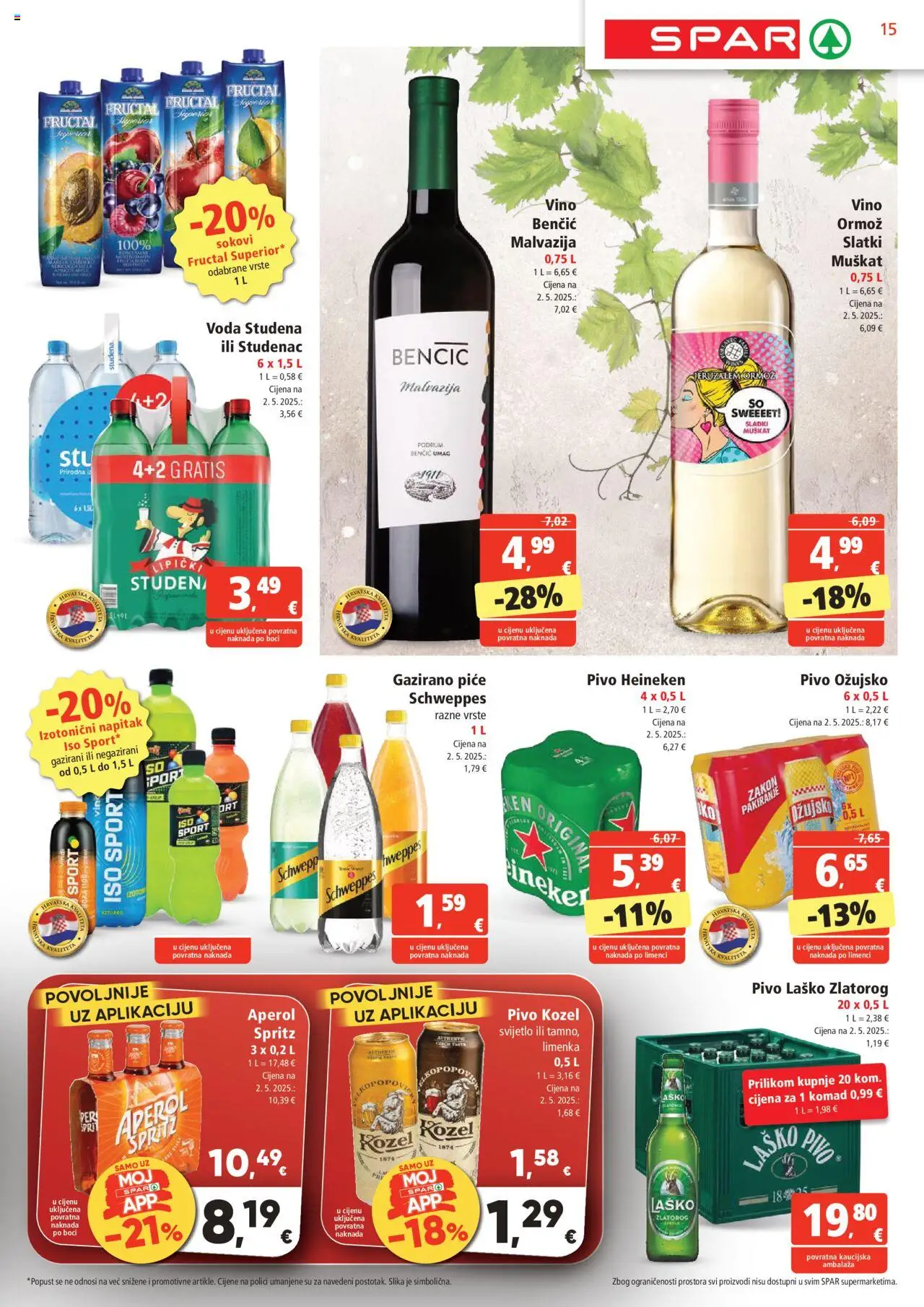 Spar katalog | vrijedi od 20.08.2025 | Stranica: 15 | Proizvodi: Kozel, Vino, Aperol, Ožujsko
