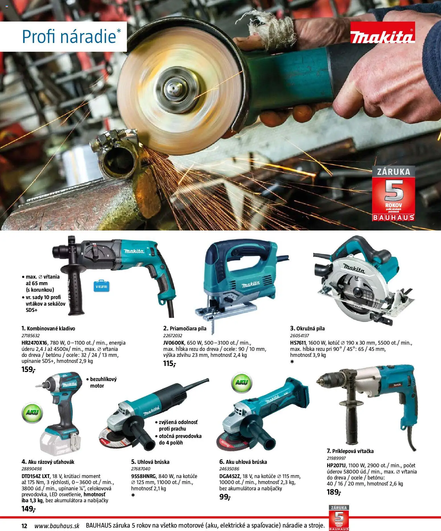 Nové Bauhaus akcie – leták je platný od 26.01.2026 | Strana: 12 | Produkty: Píla, Náradie, Uhlová brúska, Aku