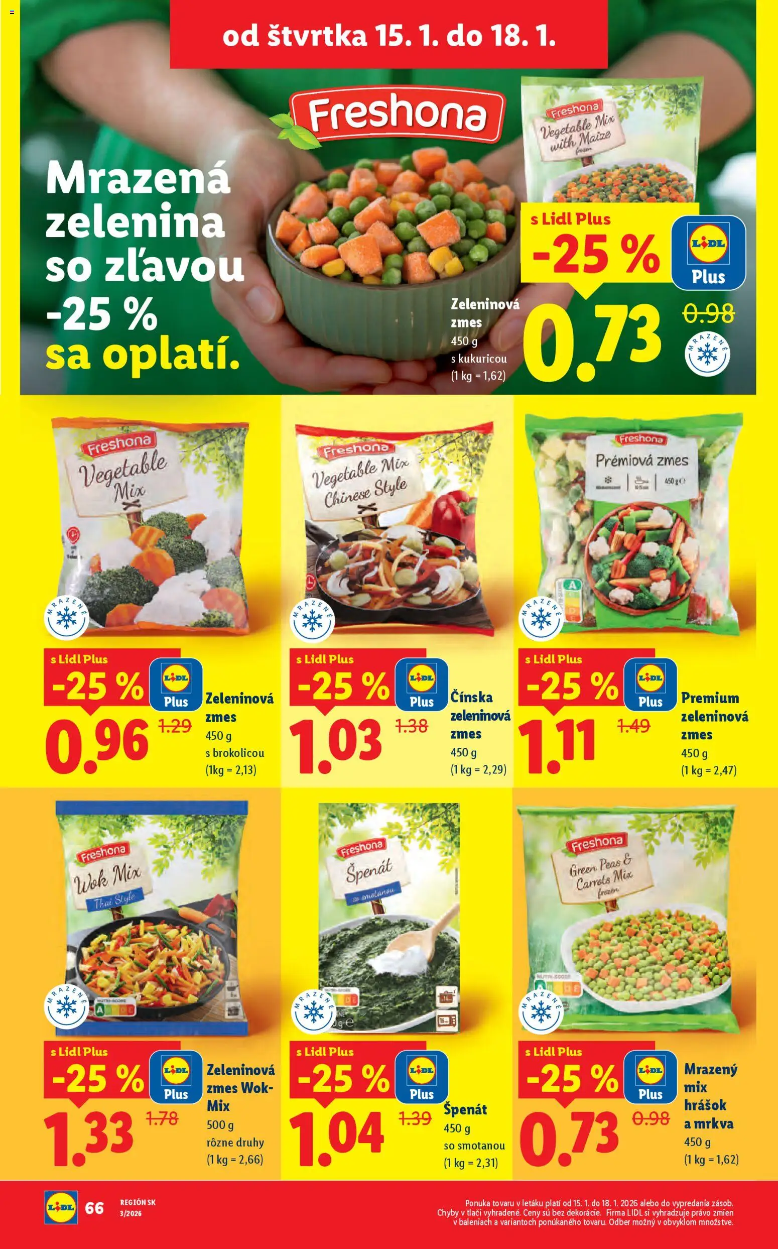 Nové Lidl akcie – leták je platný od 15.01.2026 | Strana: 19 | Produkty: Hrášok, Mrkva, Mrazená zelenina