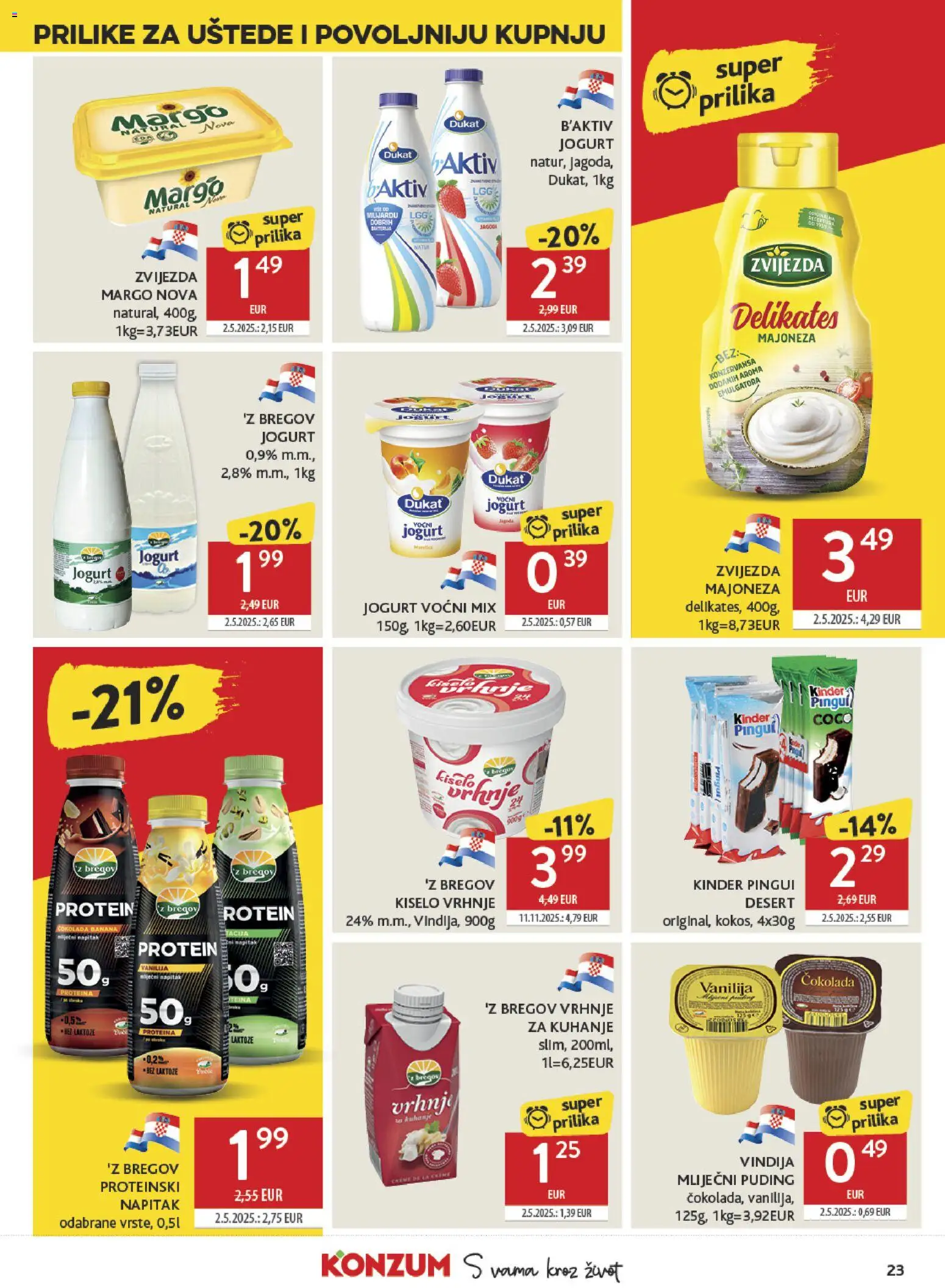 Konzum katalog | vrijedi od 28.01.2026 | Stranica: 23 | Proizvodi: Vindija, Vrhnje za kuhanje, Jogurt, Puding