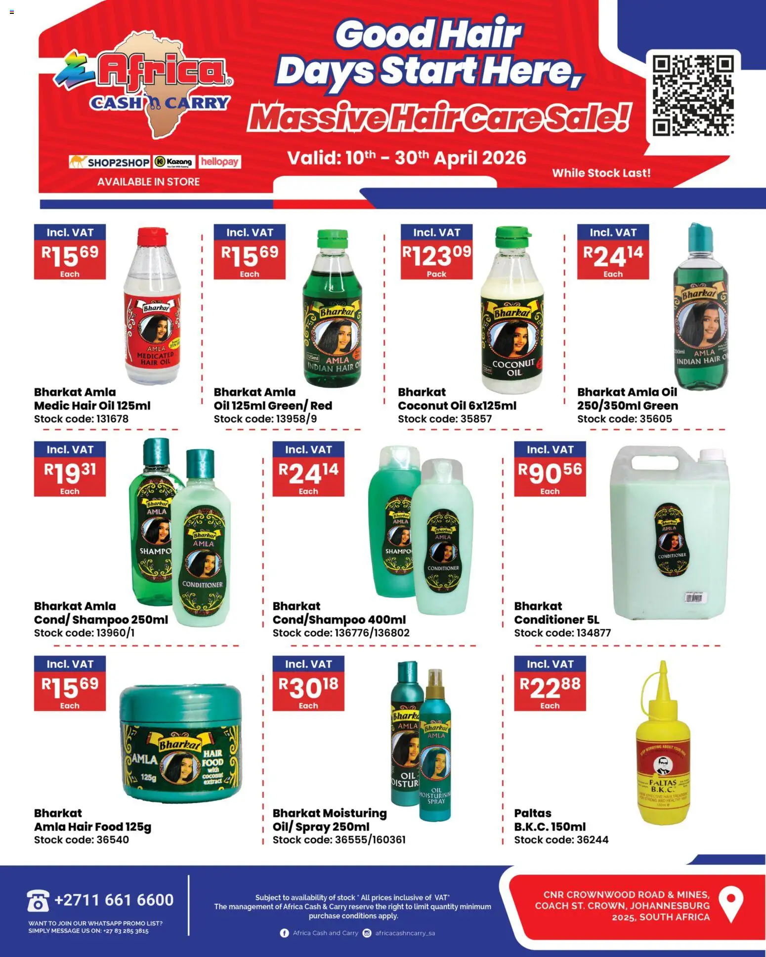 New Africa Cash & Carry catalogue – valid from 10.04.2026 | Page: 1 | Products: Oil, Conditioner, Hair oil, Stock