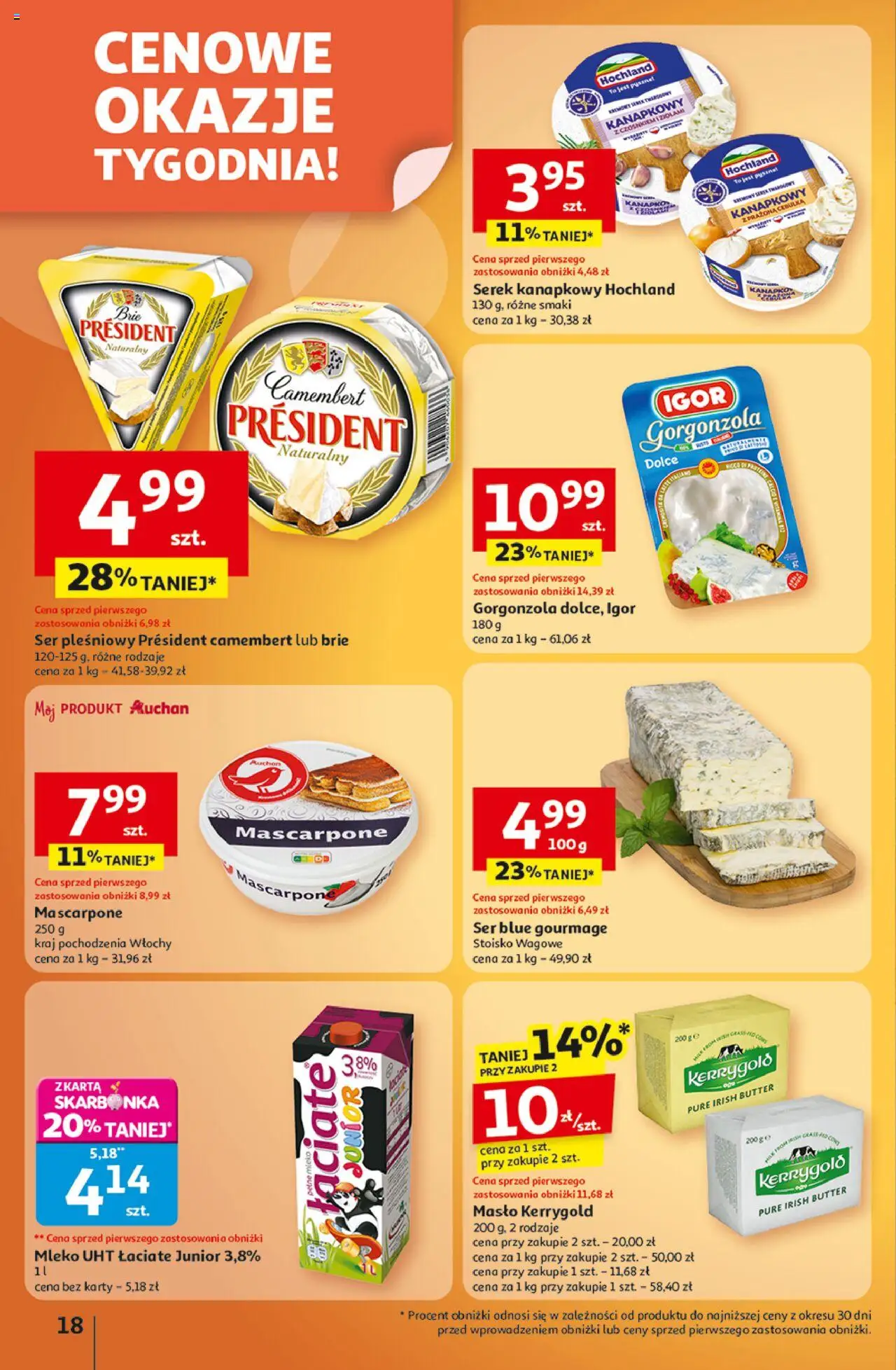 Auchan Gazetka - Wielkie przeboje cenowe Hipermarket od 09.10.2025 | Strona: 18 | Produkty: Serek kanapkowy, Masło, Ser, Gorgonzola
