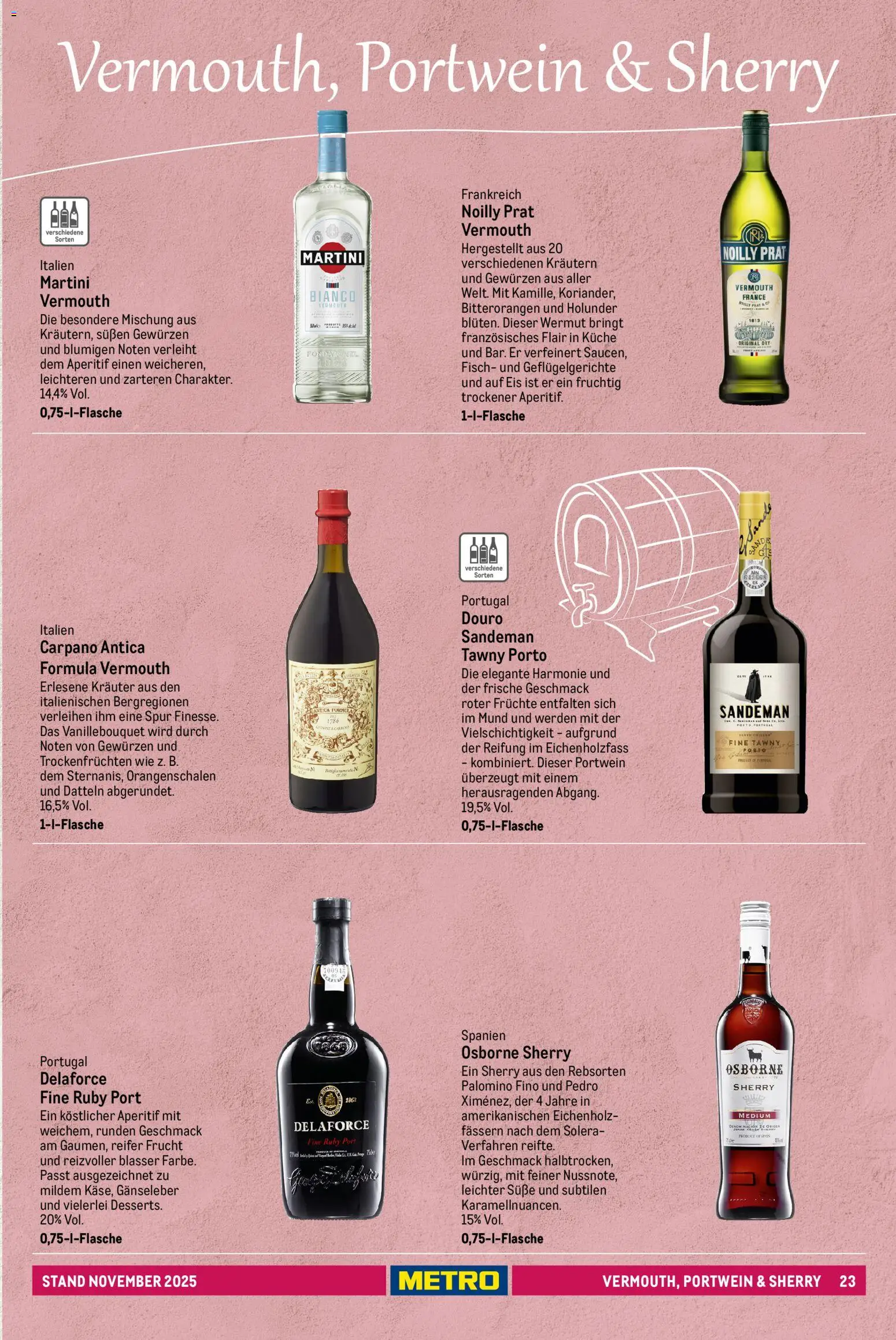 Metro - Spirituosen Sortiment – gültig ab 01.12.2025 | Seite: 23 | Produkte: Martini, Osborne, Küche, Eis