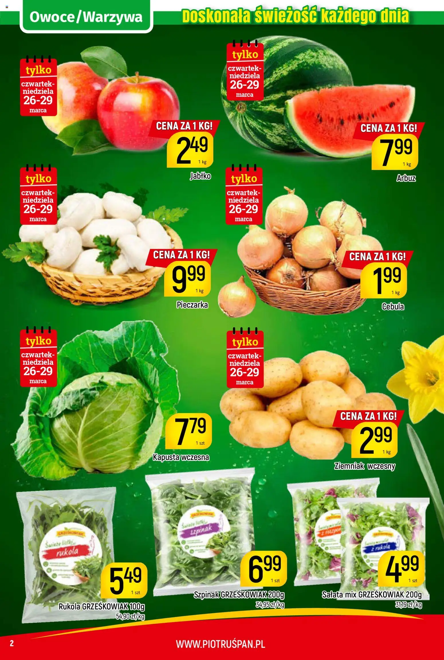 Piotruś Pan gazetka od 26.03.2026 | Strona: 2 | Produkty: Kapusta, Arbuz, Rukola, Szpinak