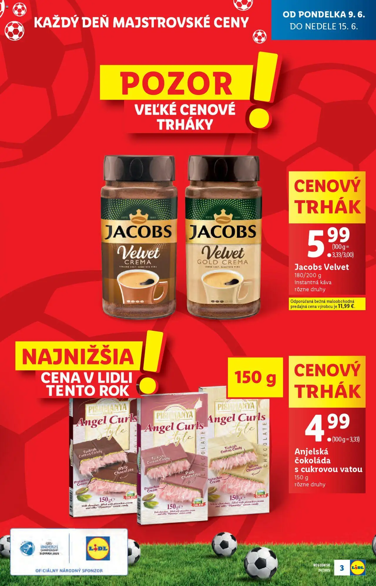 Lidl leták │ platný od 09.06.2025 | Strana: 3 | Produkty: Jacobs Velvet, Káva, Čokoláda