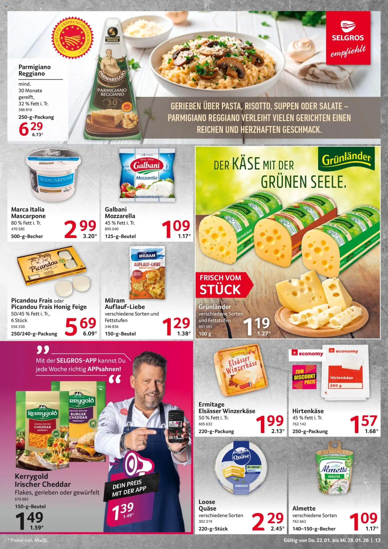 Selgros Prospekt 	 – gültig ab 22.01.2026 | Seite: 13 | Produkte: Almette, Käse, Mascarpone, Burger
