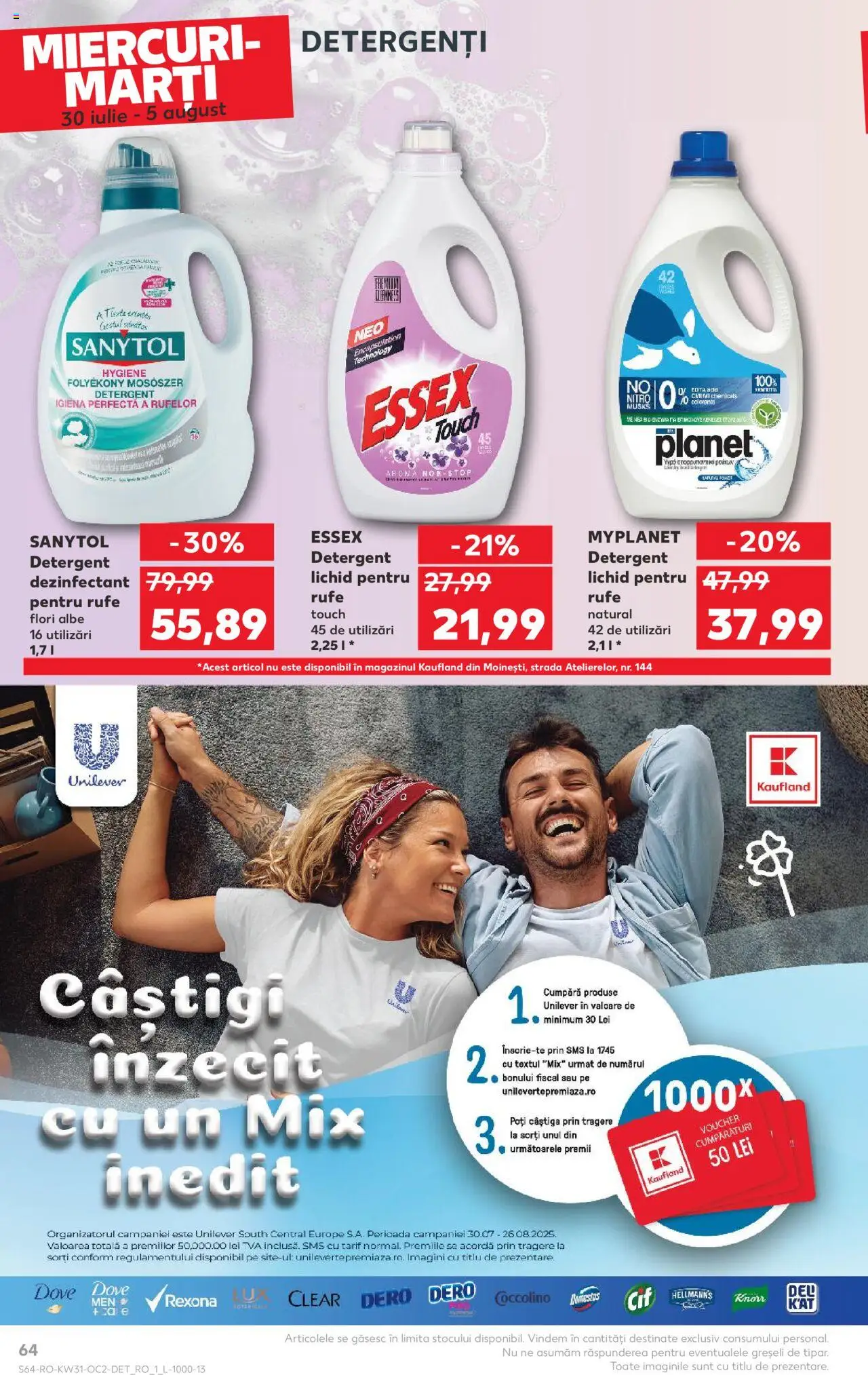 Kaufland RO akciós ujság - amely érvényes a következő dátumtól: 30.07.2025 | Oldal: 64 | Termékek: Coccolino, Folyékony mosószer, Mosószer