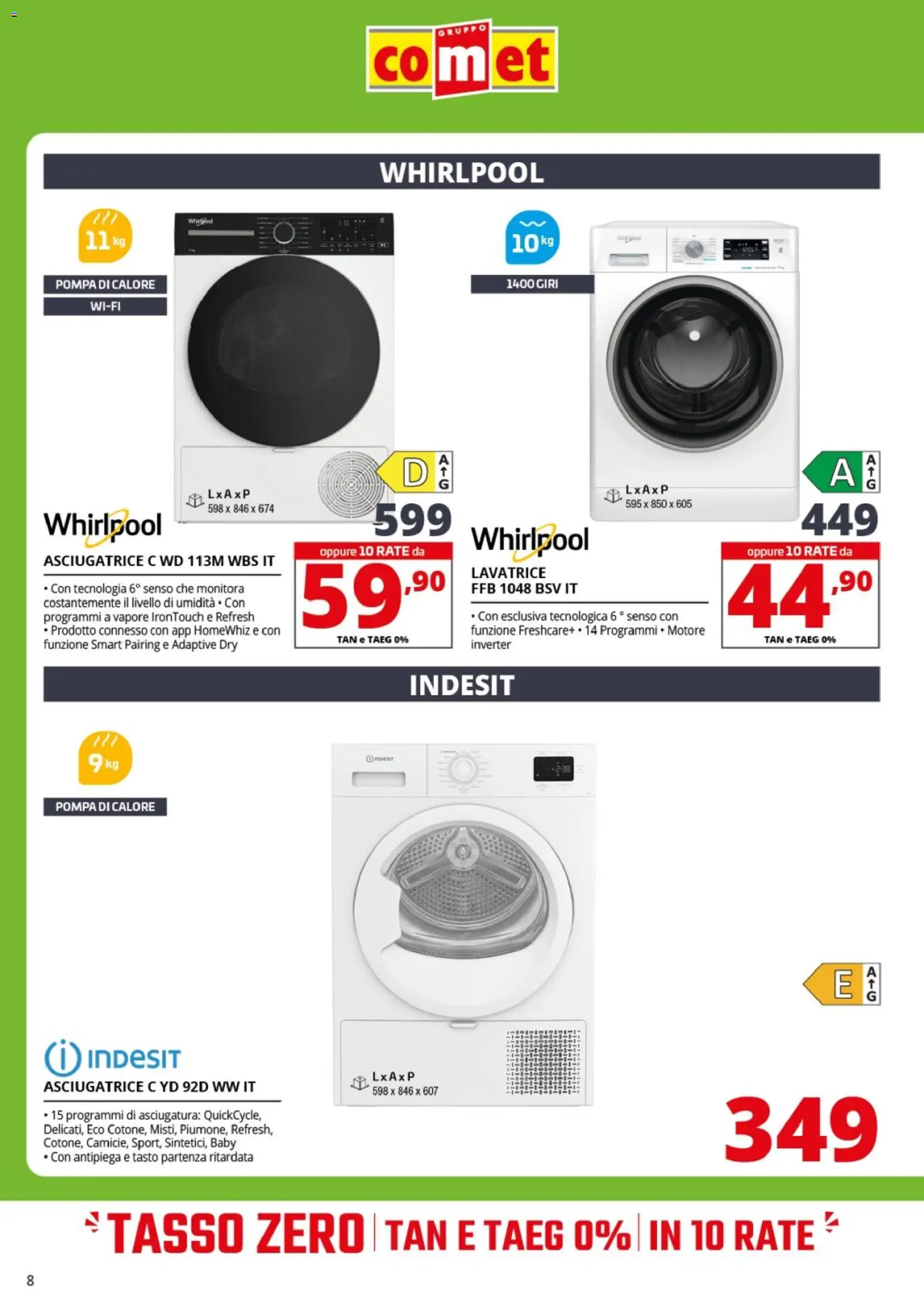 Volantino Comet del 24.02.2026 | Pagina: 8 | Prodotti: Lavatrice, Asciugatrice
