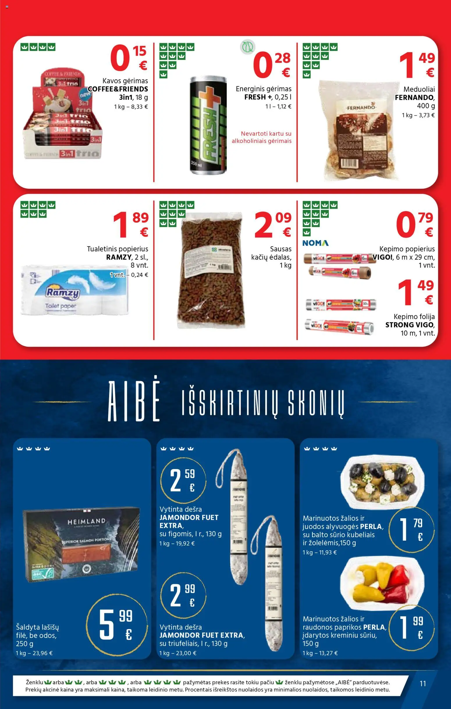 AIBE akcijos nuo 27.11.2025 | Puslapis: 11 | Prekių: Kepimo popierius, Energinis gėrimas, Dešra, Tualetinis popierius