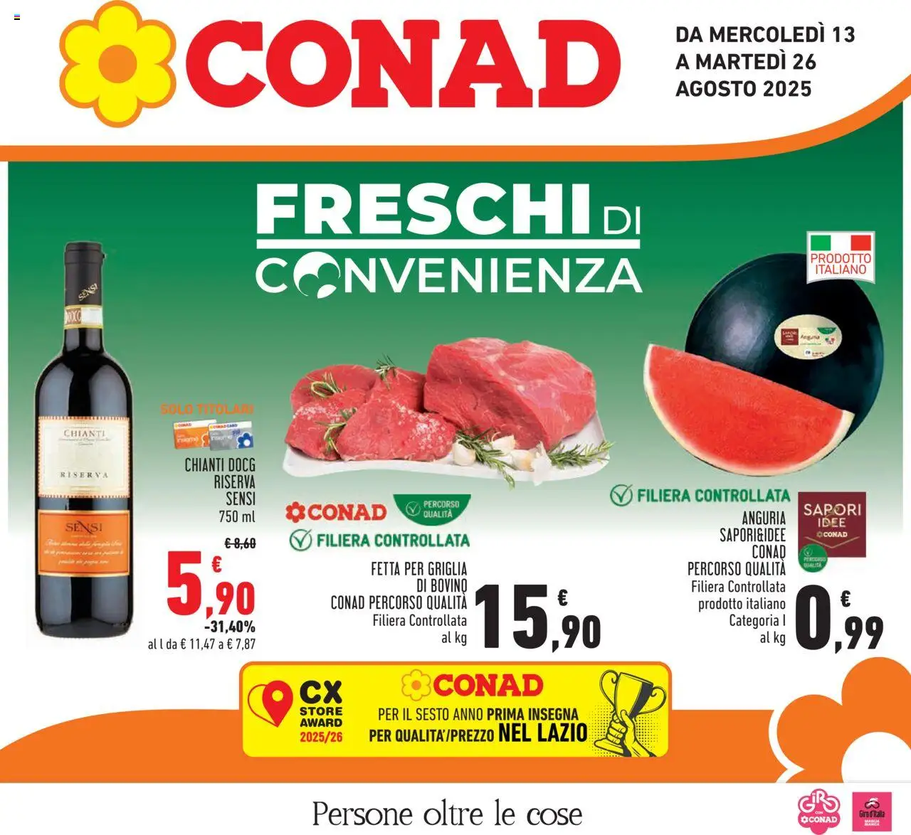 Volantino Conad del 13.08.2025 | Pagina: 1 | Prodotti: Bovino, Anguria, Griglia