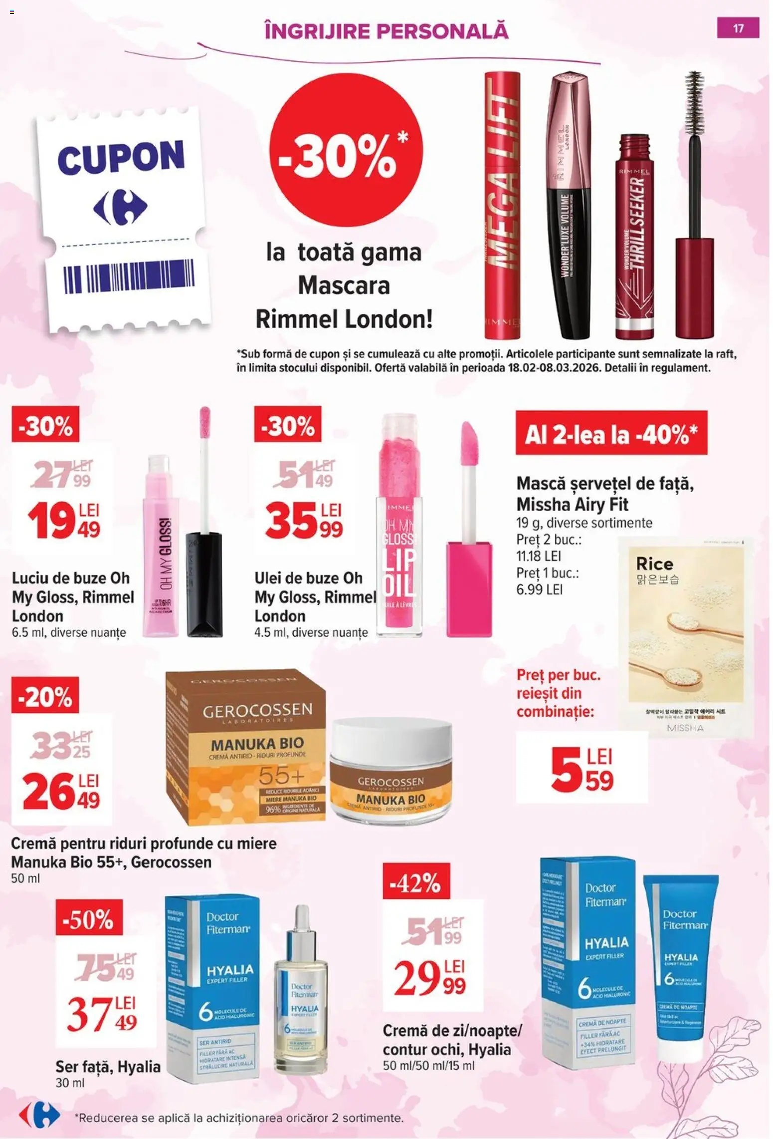 Noul catalog Carrefour – valabil de la 18.02.2026 | Pagină: 17 | Produse: Şerit ödül, Mascara, Luciu de buze, Cremă