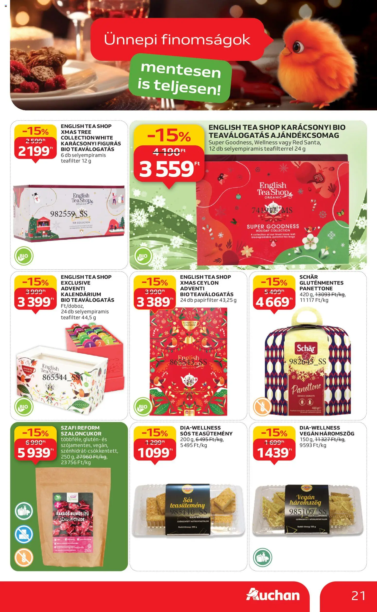 Auchan akciós ujság - amely érvényes a következő dátumtól: 20.11.2025 | Oldal: 21 | Termékek: Szaloncukor, Panettone, Gluténmentes, Vegán