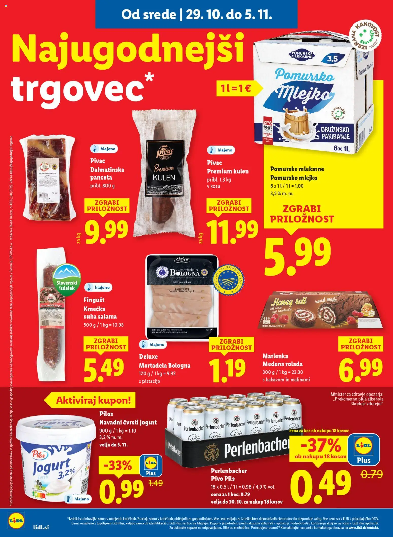 Novi Lidl katalog ponudbe – veljaven od 29.10.2025 | Stran: 6 | Izdelki: Rolada, Jogurt, Salama, Pivo