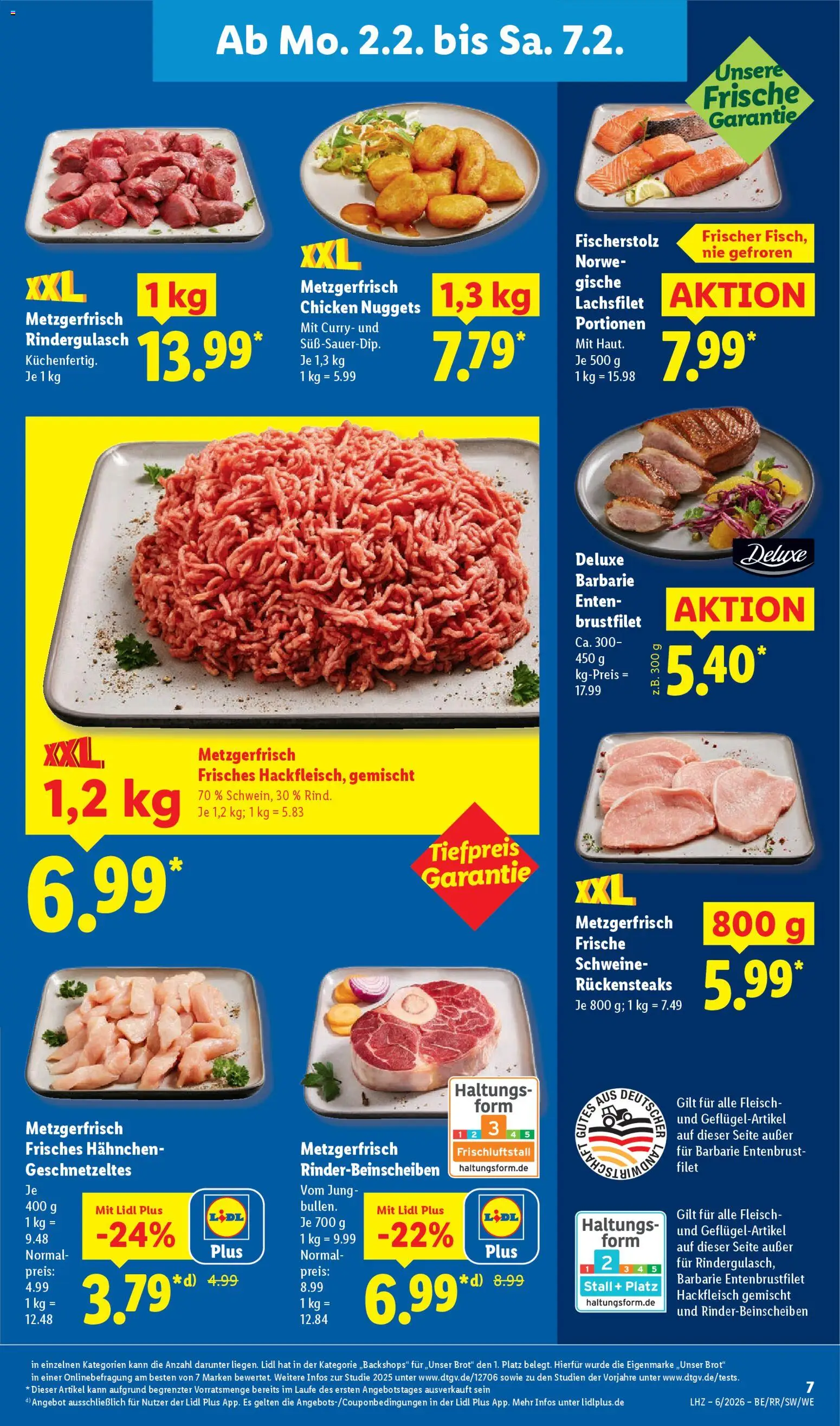 Lidl Prospekt Kornwestheim – gültig ab 02.02.2026 | Seite: 11 | Produkte: Rindergulasch, Hahnchen, Brot, Fleisch