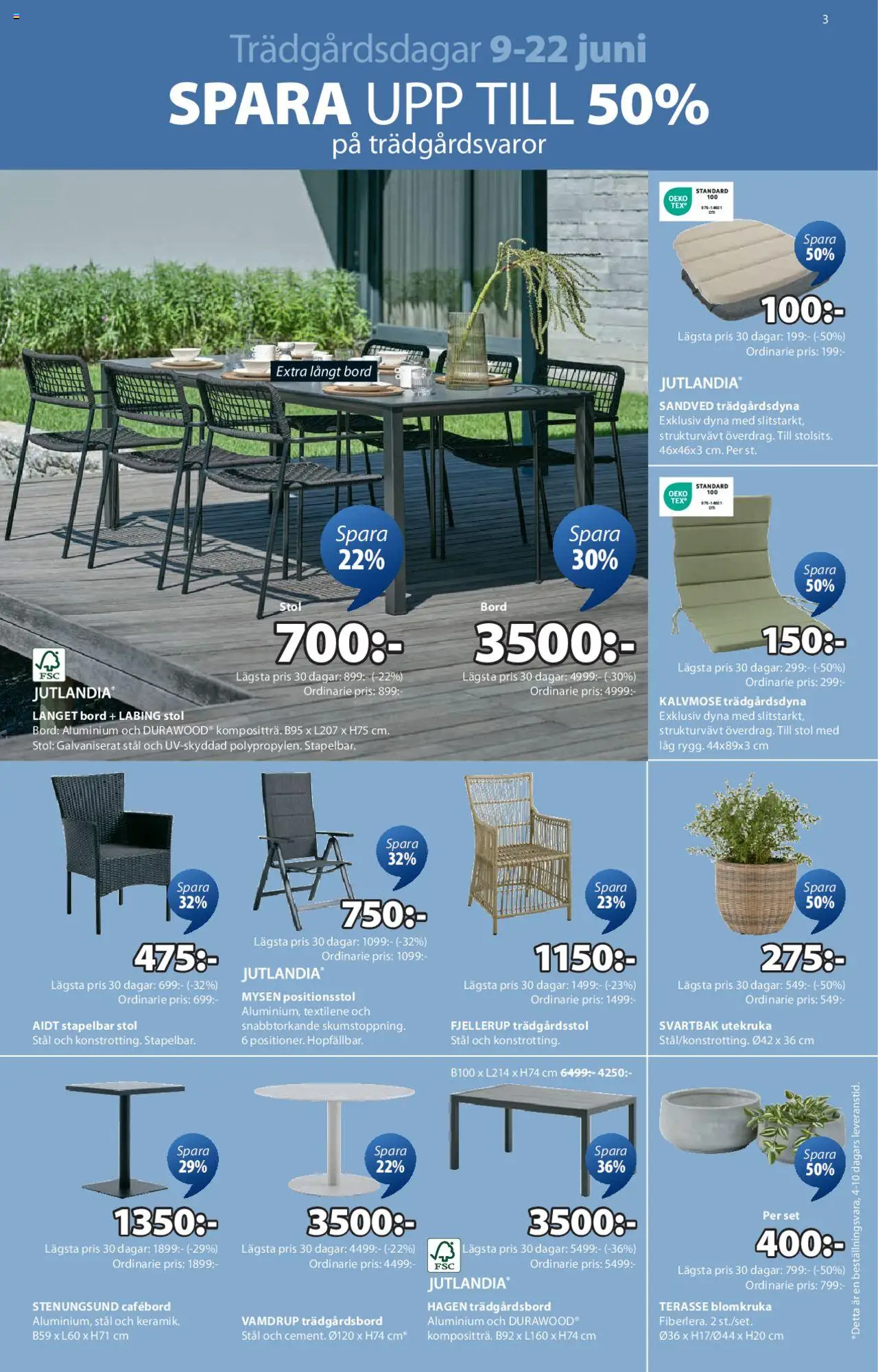 JYSK reklamblad aktuell från 09.06.2025 | Sida: 3 | Produkter: Bord, Stol, Blomkruka, Set