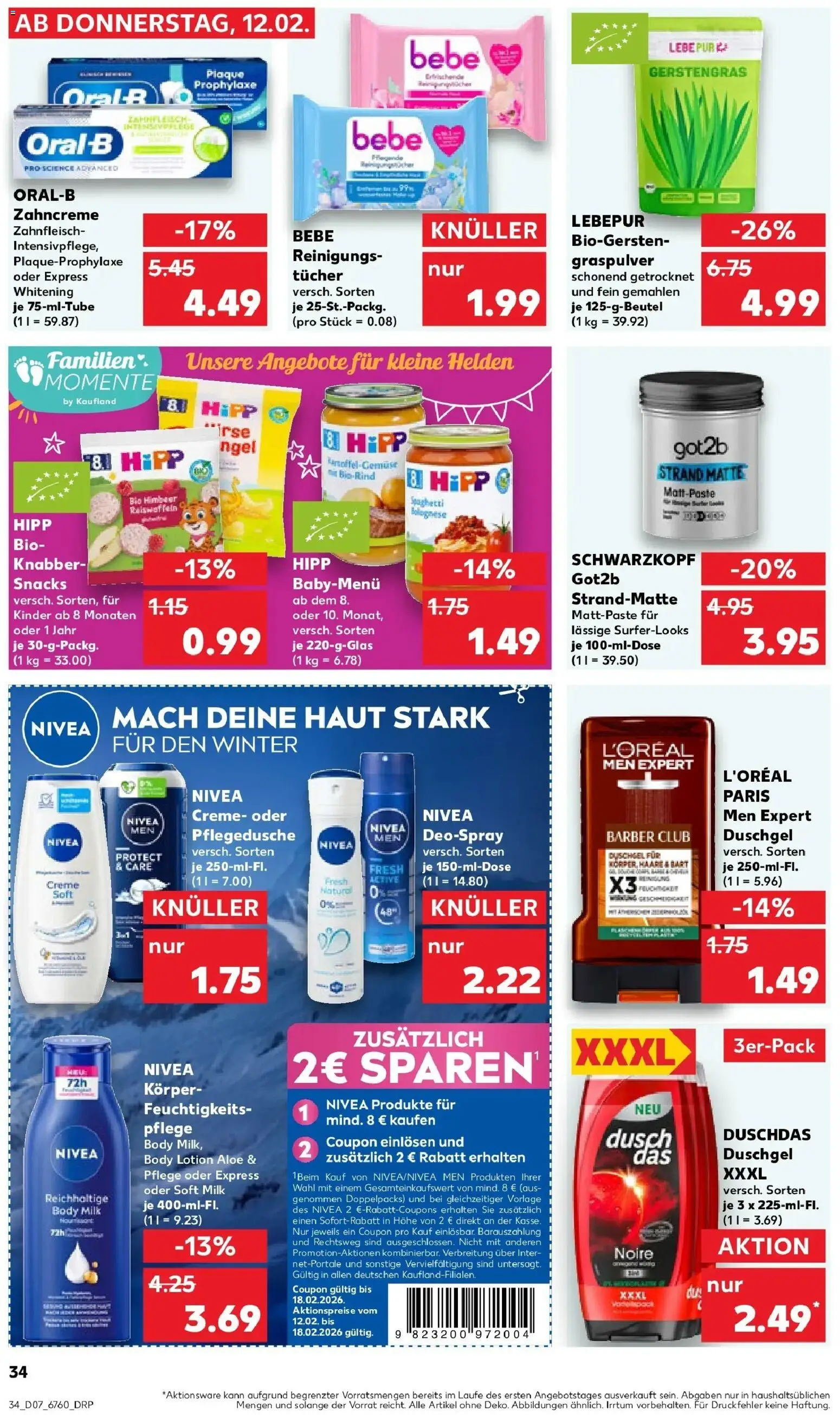 Kaufland prospekt Sulzbach-Rosenberg	 – gültig ab 16.02.2026 | Seite: 34 | Produkte: Duschgel, Duschdas, Reinigungstücher, Shower Gel