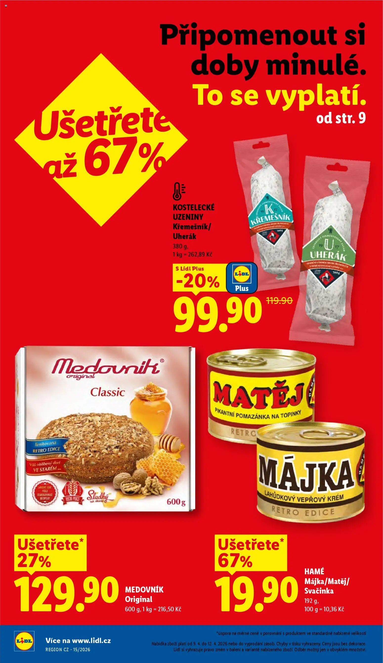 Lidl leták od 09.04.2026 | Strana: 2 | Produkty: Uherák, Krém, Medovník, Dort