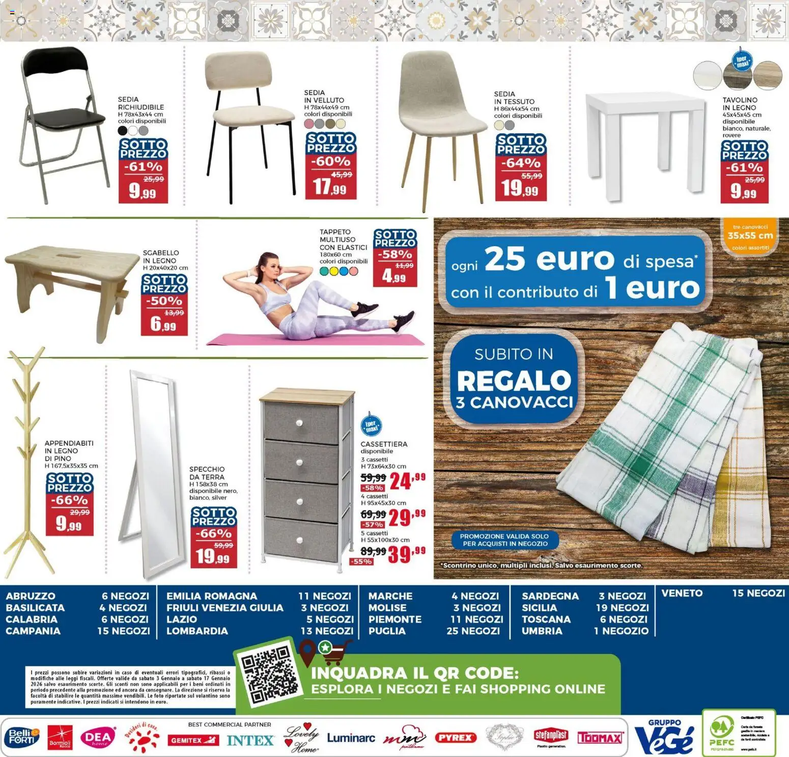 Volantino Happy Casa del 03.01.2026 | Pagina: 20 | Prodotti: Tavolino, Specchio, Tappeto, Elastici