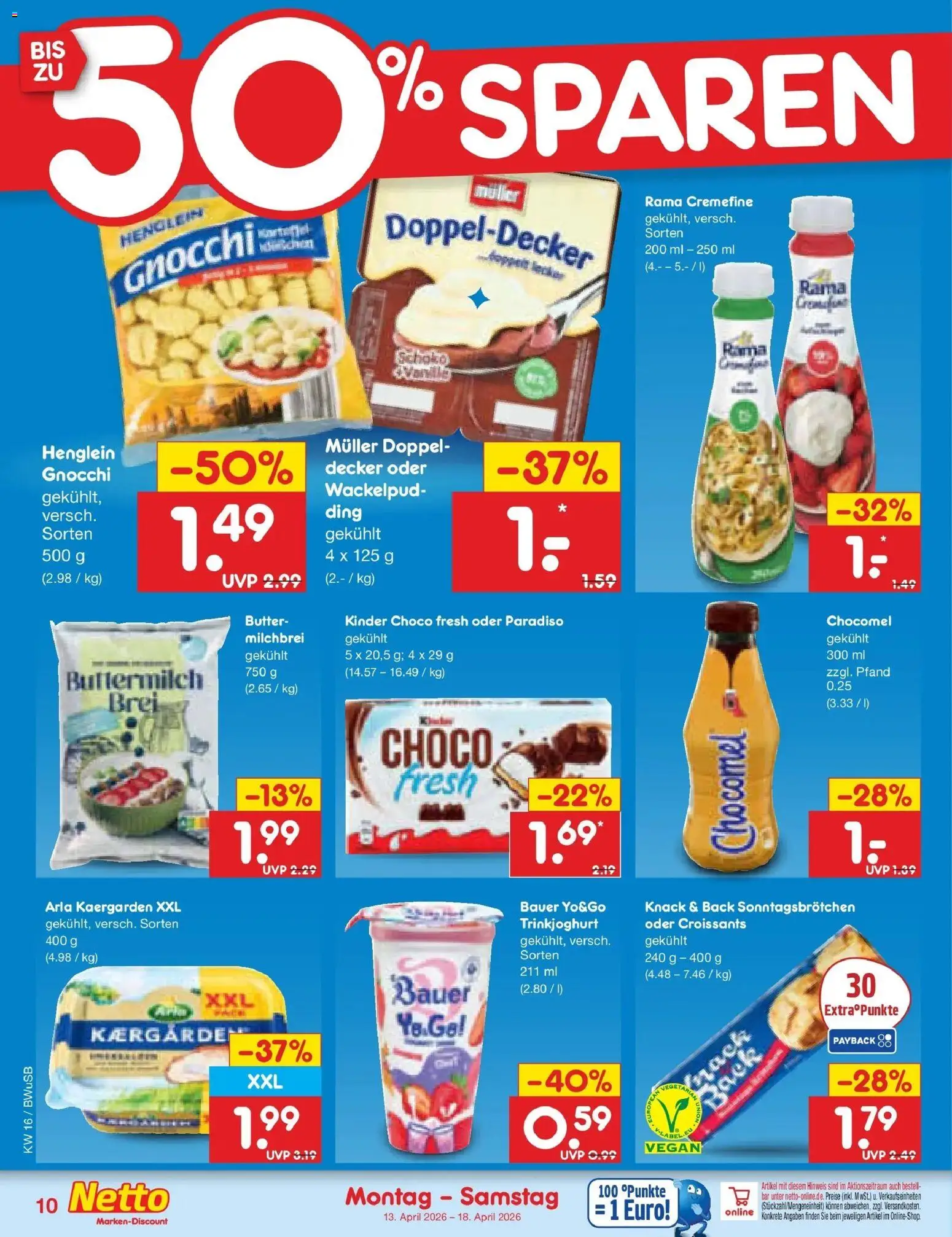 Netto Marken-Discount Prospekt Stemwede-Dielingen	 – gültig ab 13.04.2026 | Seite: 12 | Produkte: Buttermilch, Rama cremefine, Trinkjoghurt, Chocomel