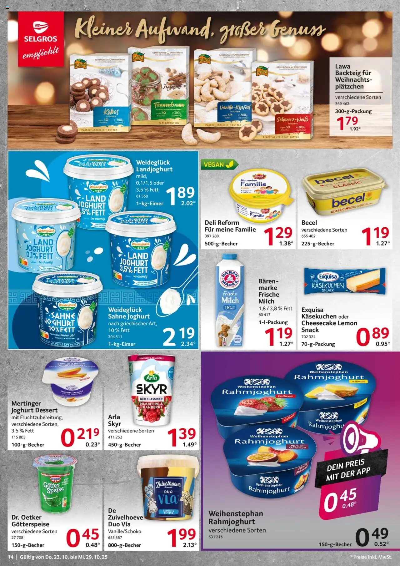 Selgros Prospekt 	 – gültig ab 23.10.2025 | Seite: 14 | Produkte: Joghurt, Becel, Ananas, Deli reform