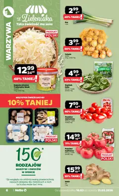 Pogląd oferty "Netto gazetka od poniedziałku spożywcza" - ważna od 16.03.2026 | Strona: 6 | Produkty: Kapusta, Imbir, Szpinak, Warzywa