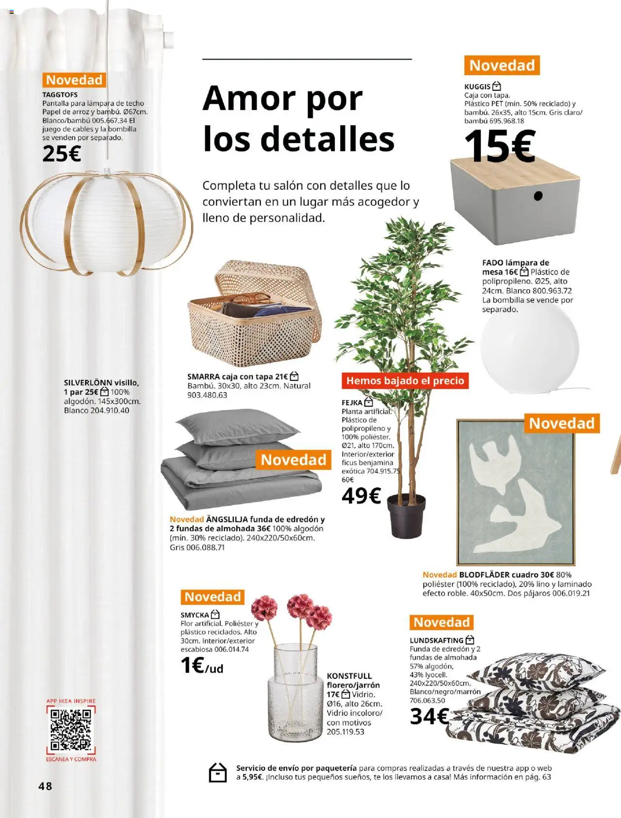 Catálogo IKEA Salones │ válido desde el 01.09.2025 | Página: 48 | Productos: Edredón, Lámpara de techo, Funda, Almohada