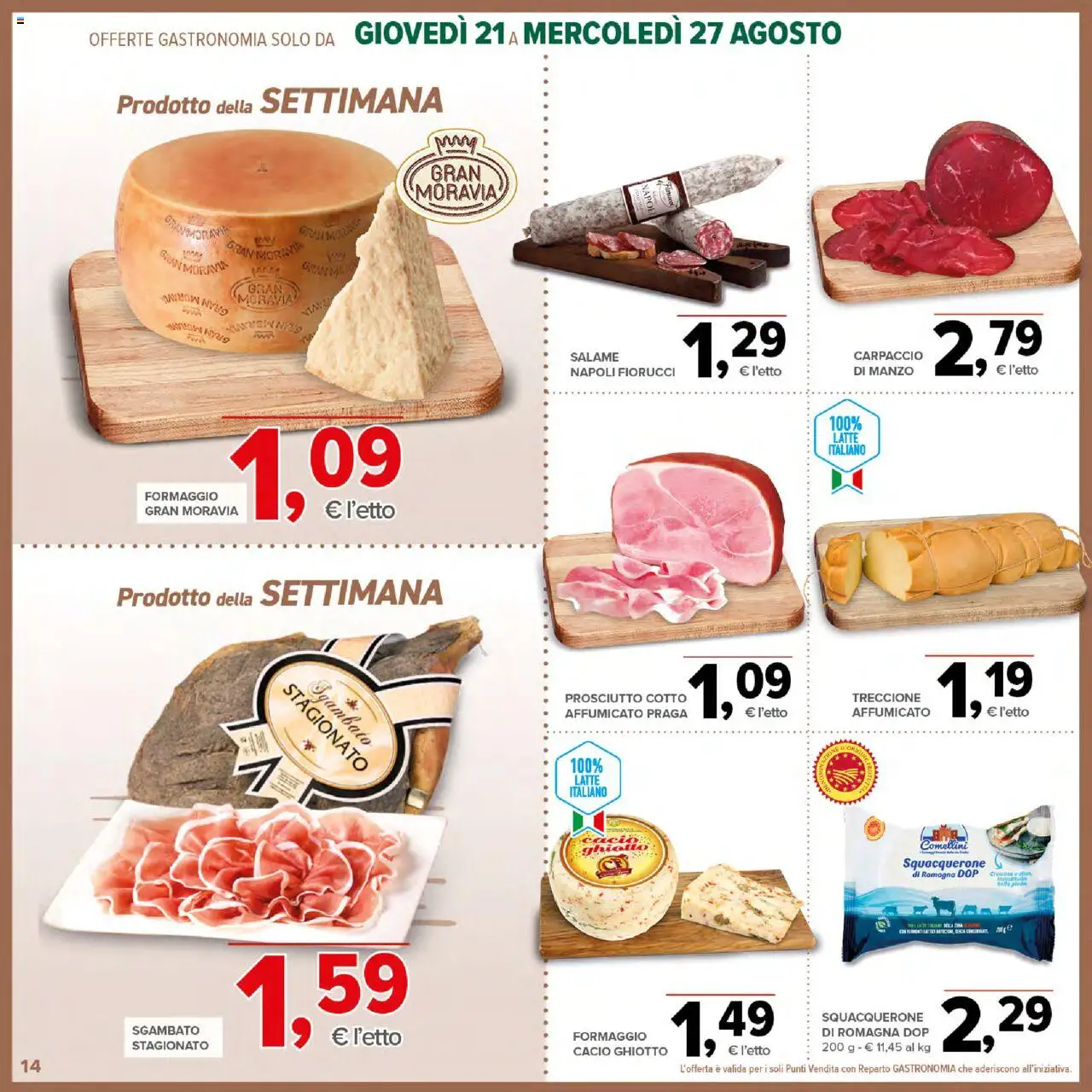 Volantino Todis del 21.08.2025 | Pagina: 14 | Prodotti: Prosciutto Cotto, Manzo, Latte, Formaggio