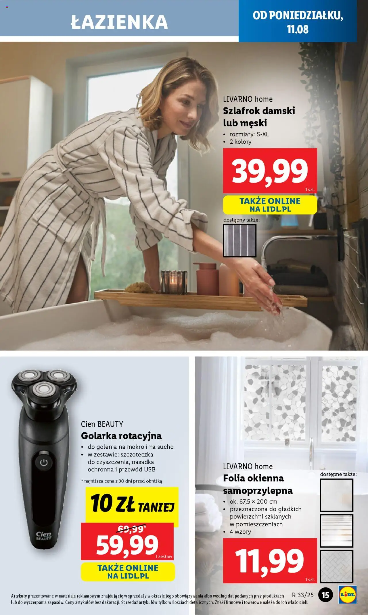 Lidl Katalog od 11.08.2025 | Strona: 15 | Produkty: Szlafrok, USB, Golarka