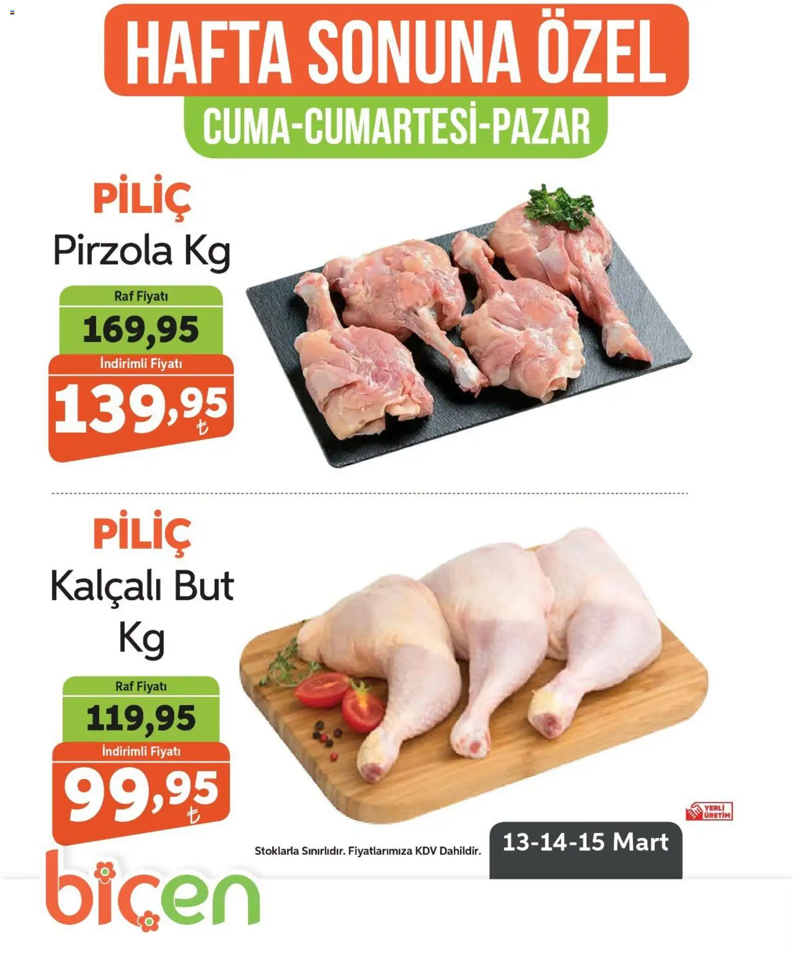 Biçen Market - Hafta Sonuna Özel - Piliç - 13.03.2026 tarihinden itibaren geçerlidir | Sayfa: 2 | Ürünler: Raf, Piliç, Pirzola