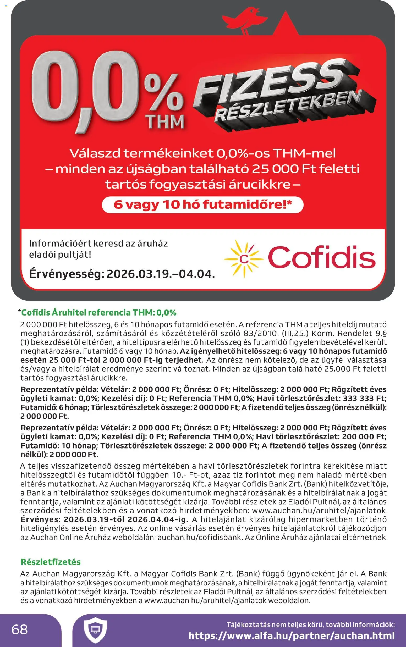 Auchan akciós ujság - amely érvényes a következő dátumtól: 19.03.2026 | Oldal: 68 | Termékek: Szőlő