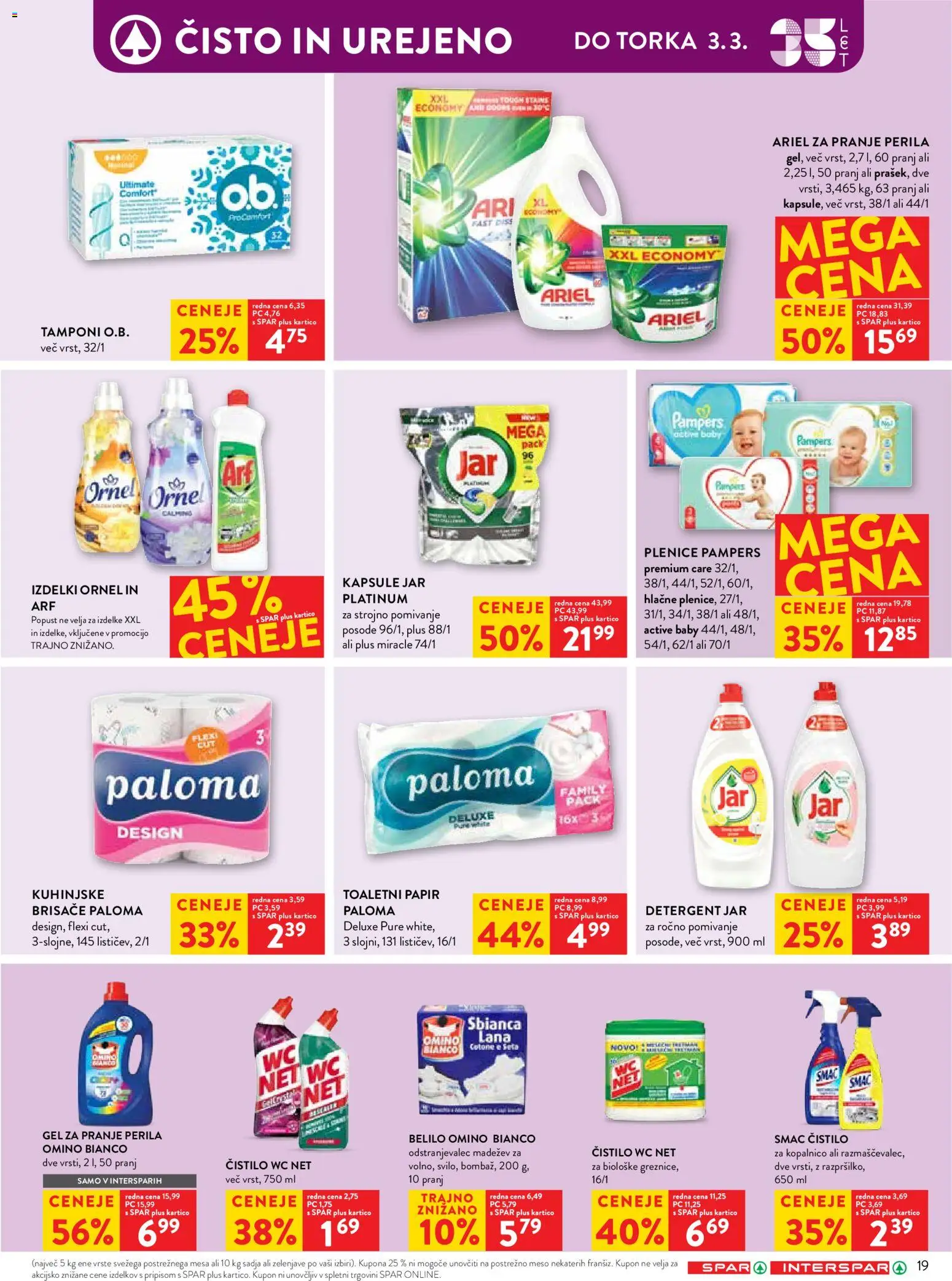 Novi Spar katalog ponudbe – veljaven od 25.02.2026 | Stran: 24 | Izdelki: Toaletni papir, Tamponi, Odstranjevalec madezev, Detergent