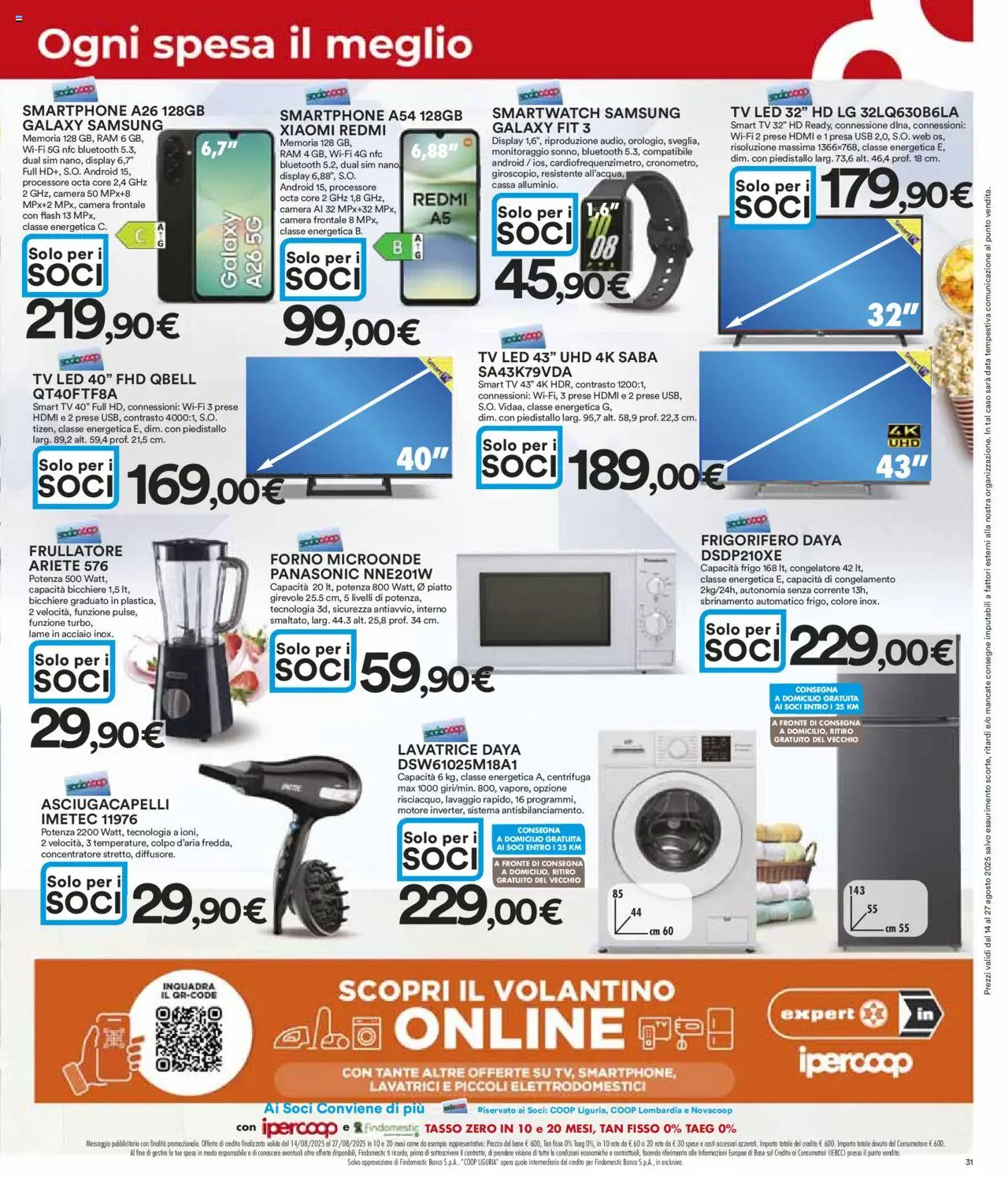 Volantino Ipercoop del 14.08.2025 | Pagina: 31 | Prodotti: Centrifuga, Data, TV, Asciugacapelli