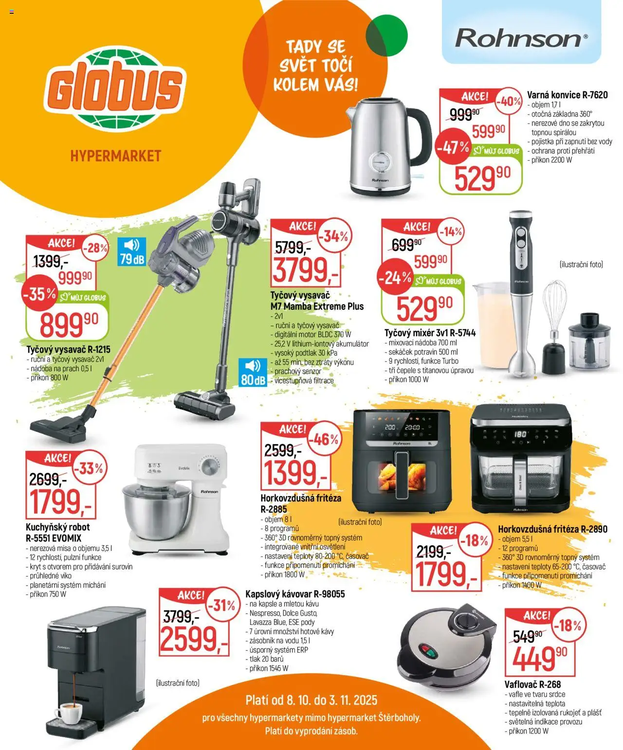 Globus leták - Rohnson od 08.10.2025 | Strana: 1 | Produkty: Vafle, Konvice, Vysavač, Fritéza