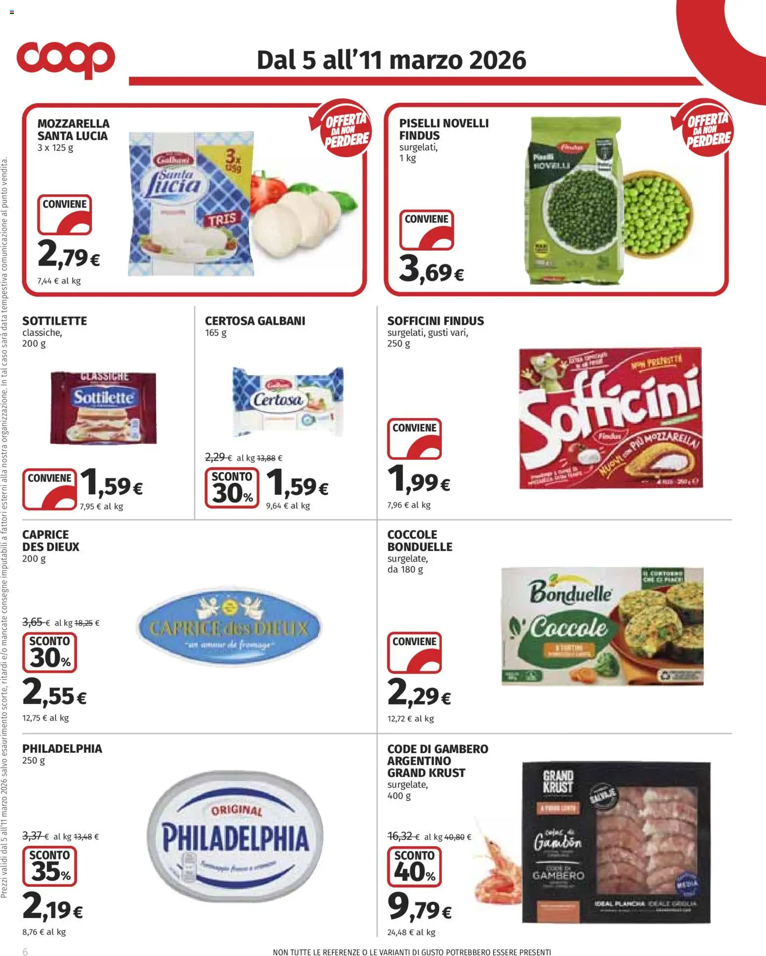 Volantino COOP del 05.03.2026 | Pagina: 6 | Prodotti: Mozzarella, Data, Piselli