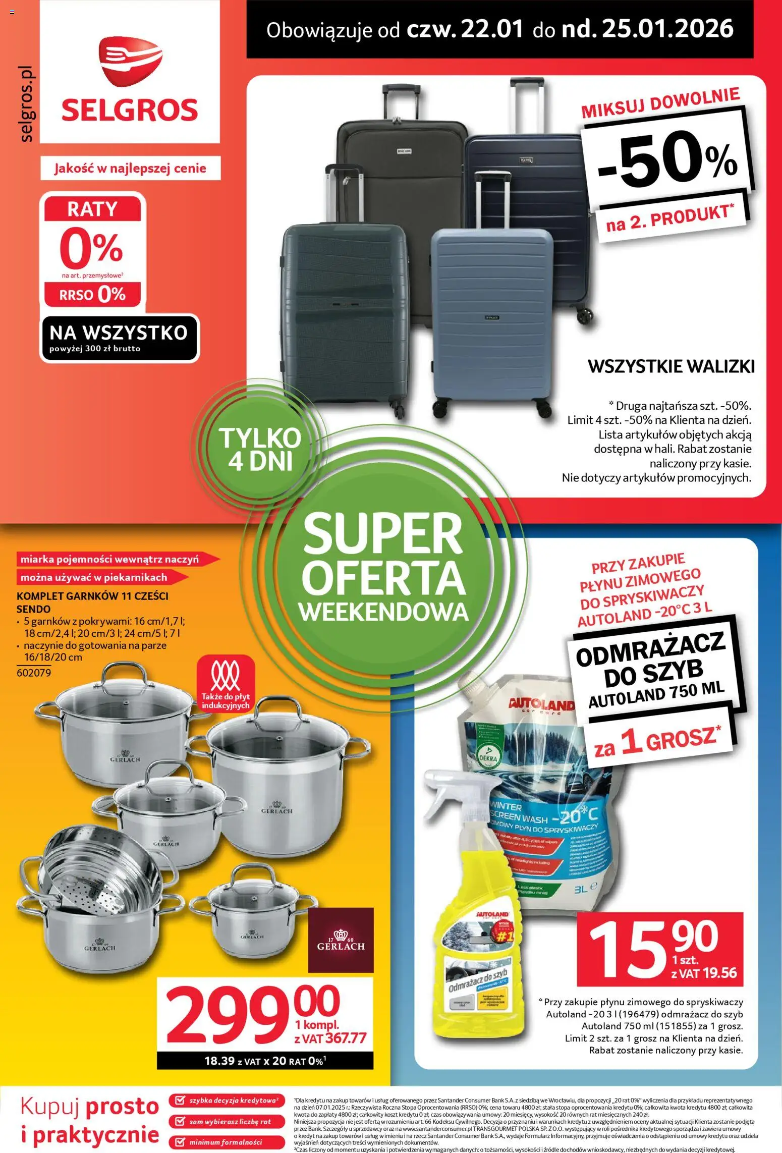 Selgros cash&carry Gazetka - Oferta weekendowa od 22.01.2026 | Strona: 1 | Produkty: Płyn do spryskiwaczy, Walizki, Komplet garnków