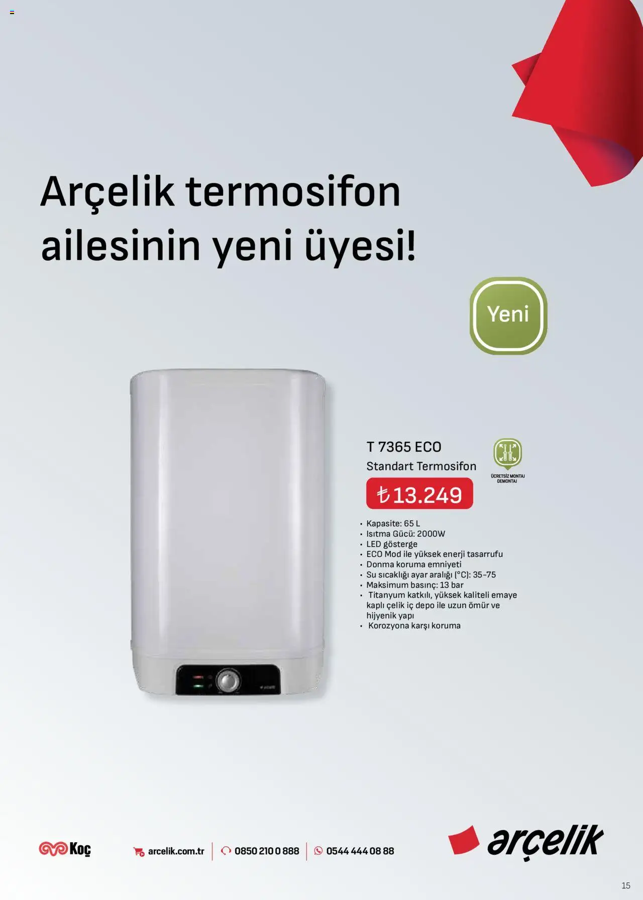 Arçelik İklimlendirme Kataloğu - 16.09.2025 tarihinden itibaren geçerlidir | Sayfa: 15 | Ürünler: Su