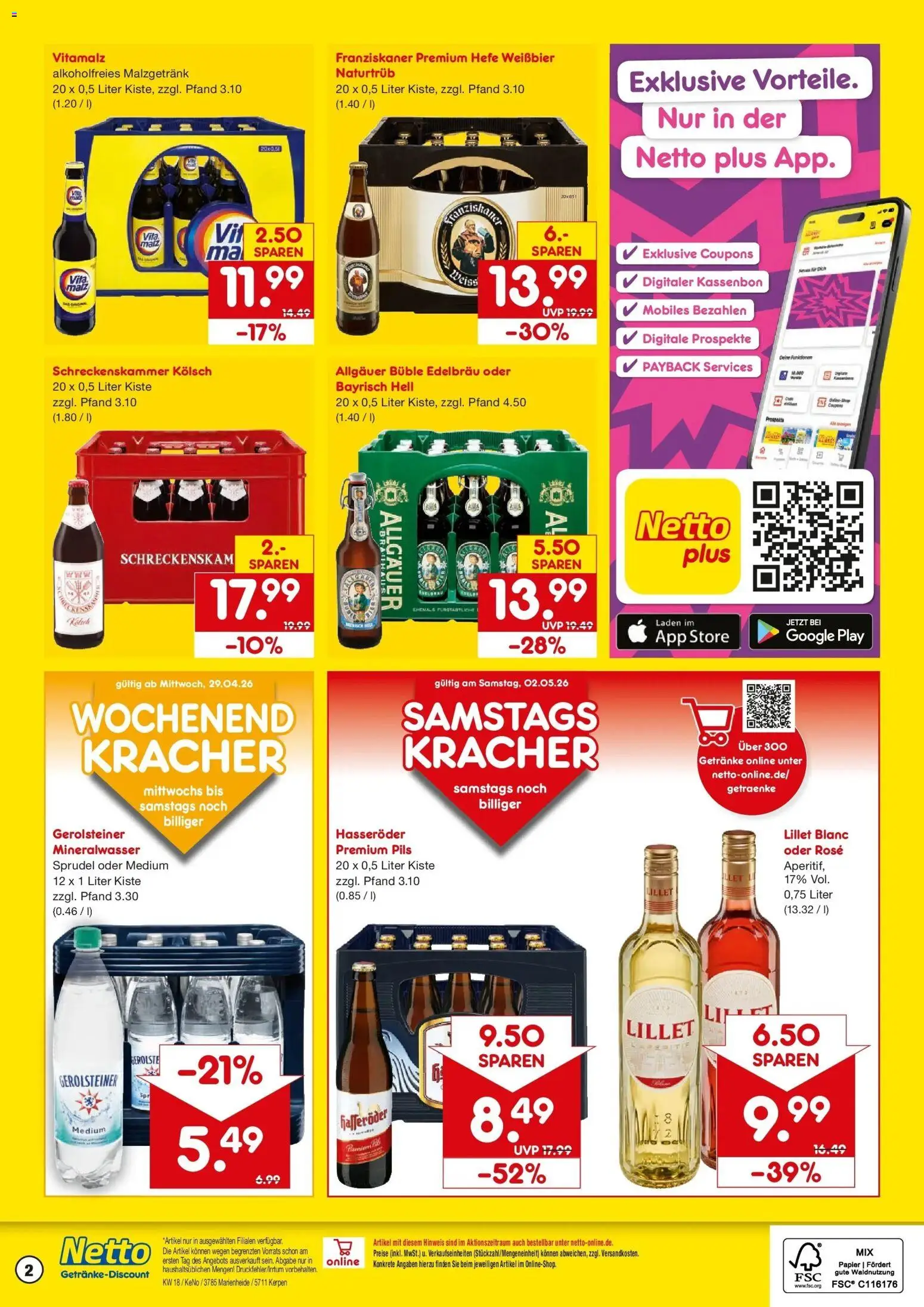 Netto Marken-Discount Prospekt Kerpen	 – gültig ab 27.04.2026 | Seite: 2 | Produkte: Franziskaner, Pils, Lillet, Gerolsteiner