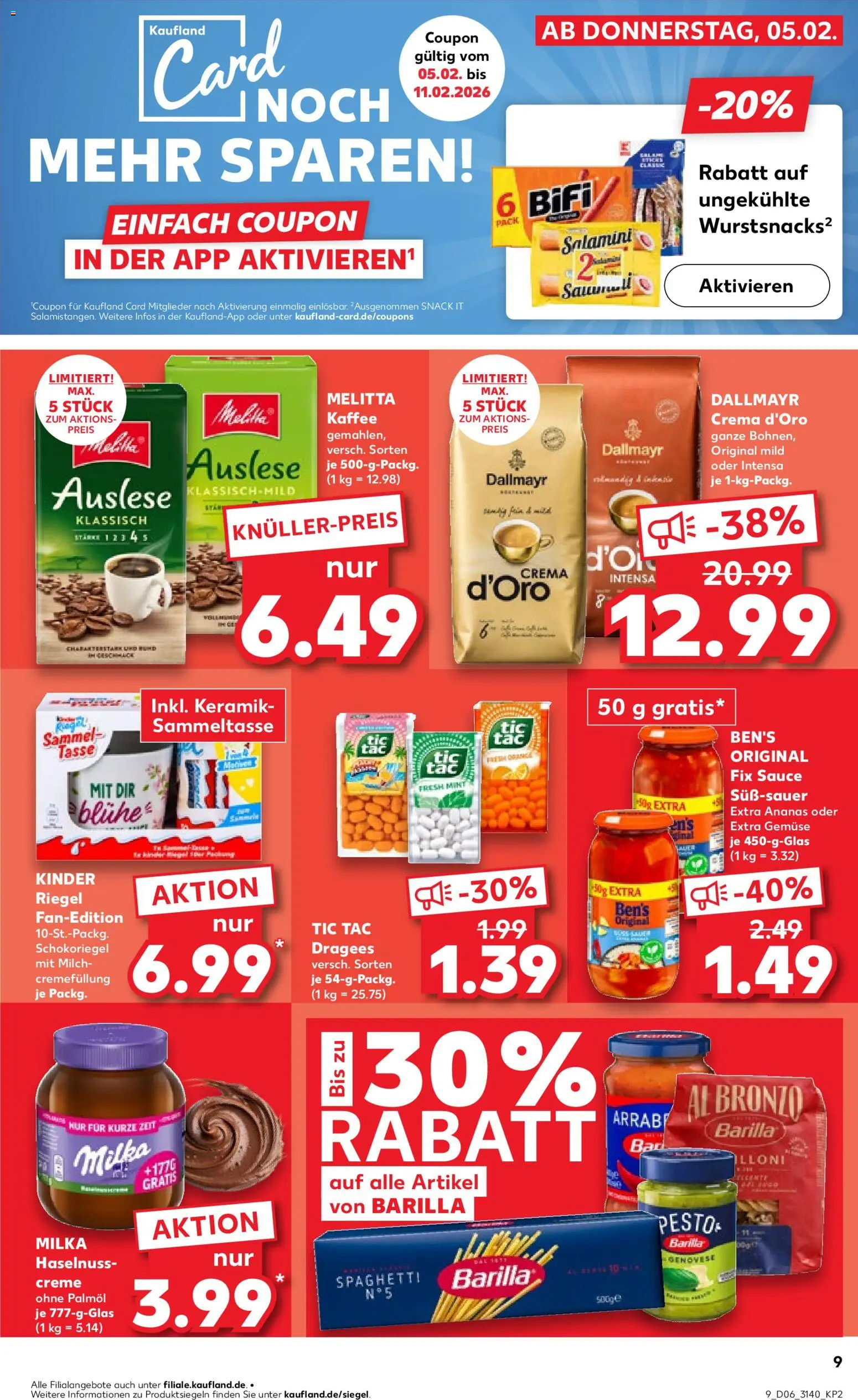 Kaufland prospekt Leipzig	 – gültig ab 05.02.2026 | Seite: 9 | Produkte: Kaffee, Bifi, Kinder riegel, Gemüse