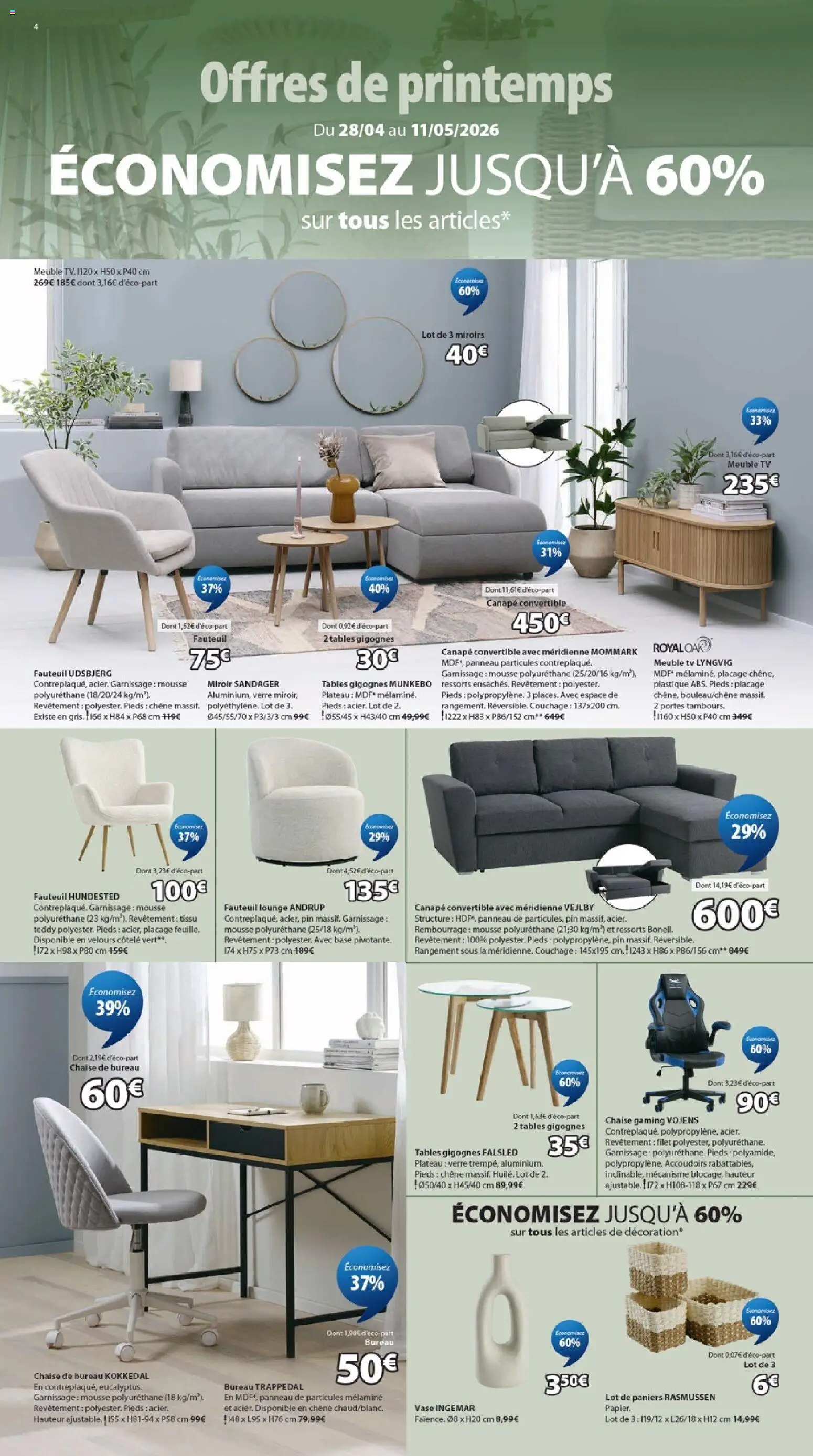 {H1} | Page: 4 | Produits: Bureau, Mousse, Canapé convertible, Chaise de bureau