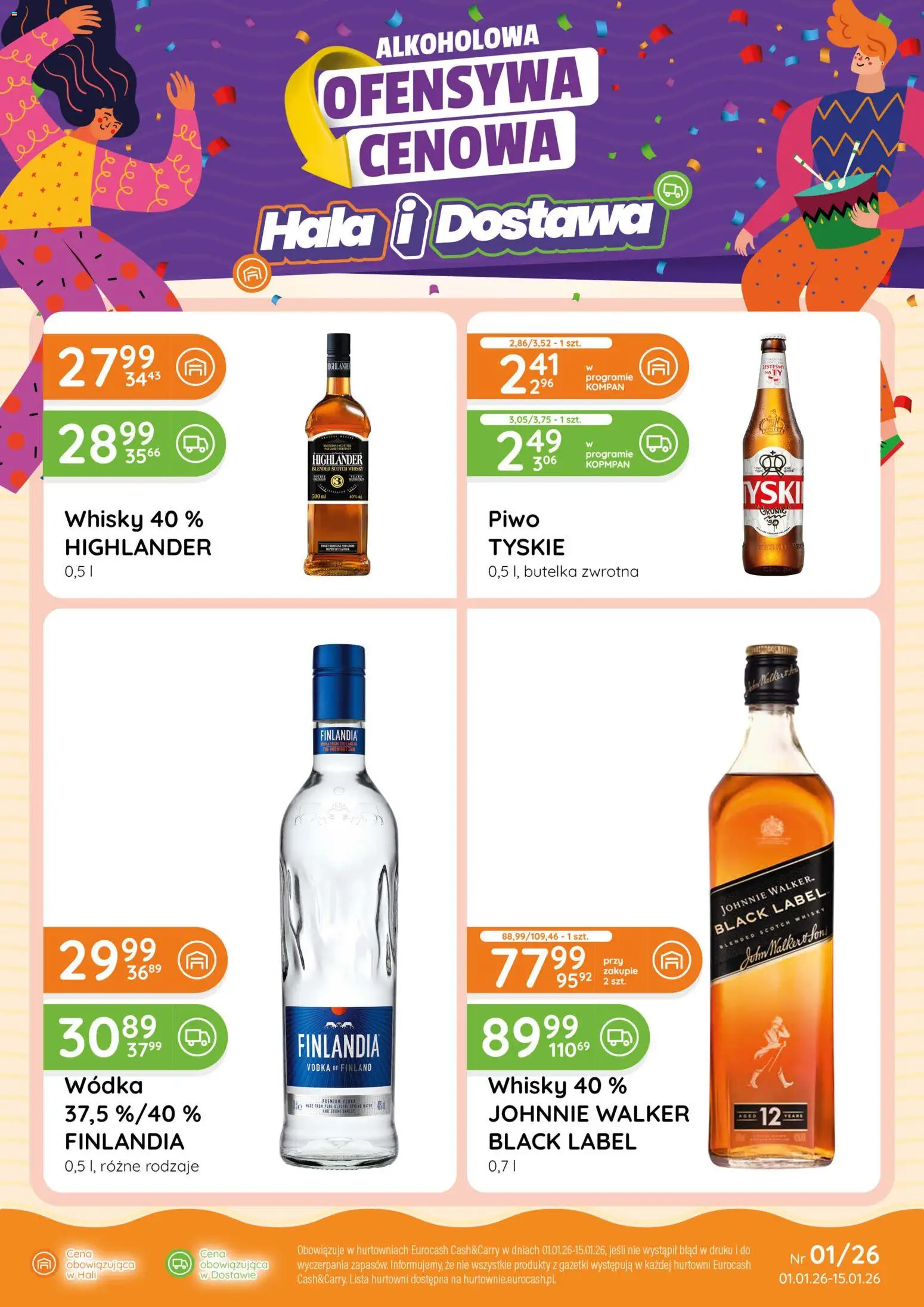 Eurocash Gazetka - Ofensywa Alkoholowa od 01.01.2026 | Strona: 1 | Produkty: Black Label, Tyskie, Vodka, Piwo