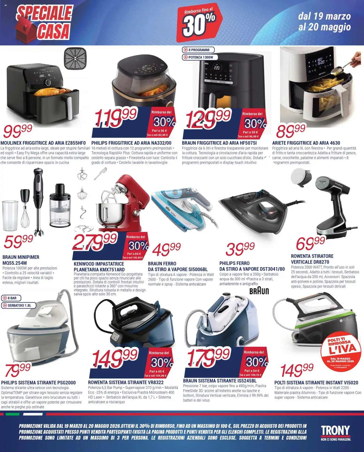 Volantino Trony del 16.04.2026 | Pagina: 26 | Prodotti: Friggitrice ad aria, Impastatrice, Lavastoviglie, Friggitrice